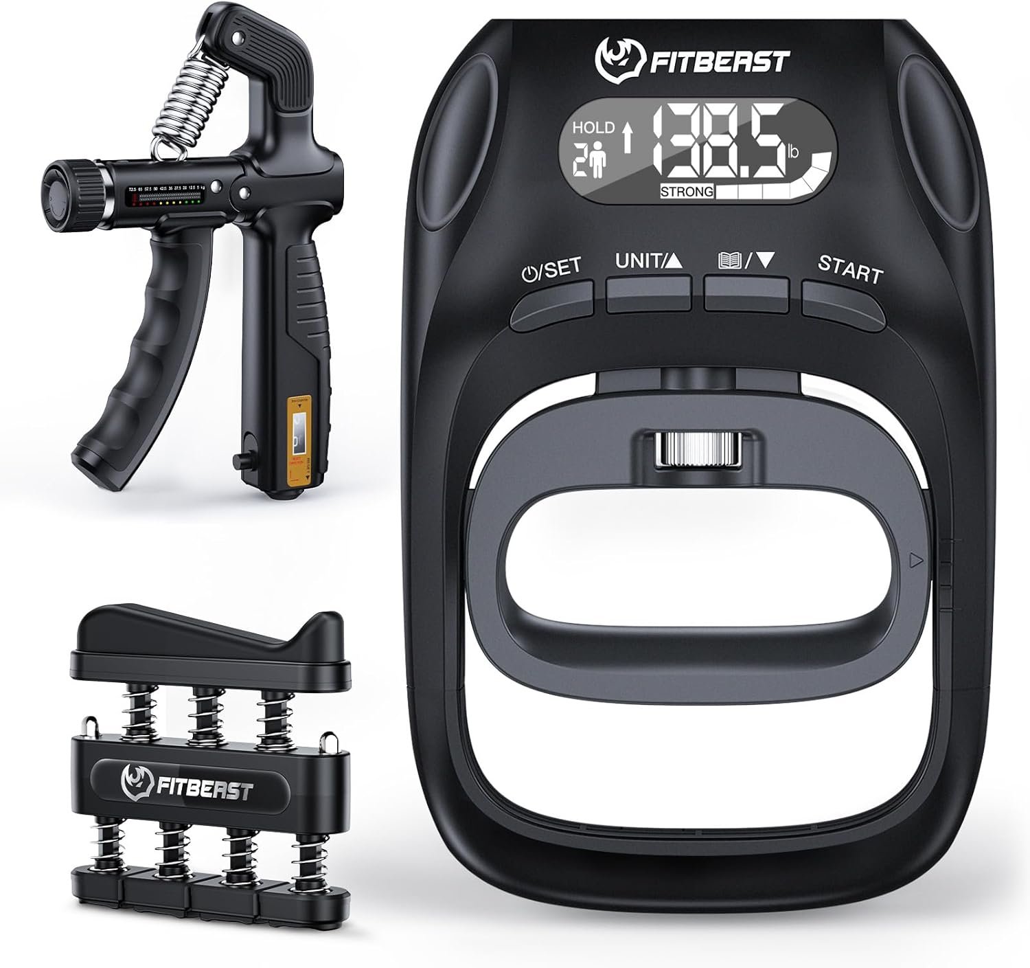 FitBeast Grip Strength Trainer Kit, Digital Grip Strength Tester with Adjustable Hand Gripper Strengthener & Finger Exerciser, Track Progress for Fitness, Rehab & Strength Building (Advanced 3-in-1 Kit)