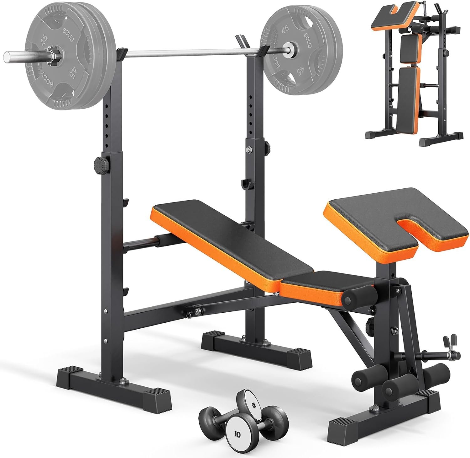 Multi-Function 6 in 1 Weight Bench Set – Leg Press, Preacher Curl Rack, Adjustable Workout Bench & Squat Rack for Full Body Exercise, Fitness Strength Training for Home Gym