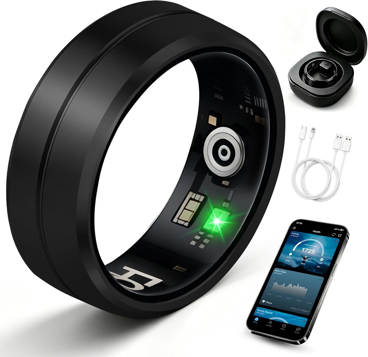 Smart Ring for Women Men, All-New Matte Scratch-Resistant Design, Health & Fitness Tracker for Sleep, Stress & Activity Monitoring, Long Battery Life, Waterproof, No App Fee, Black 9