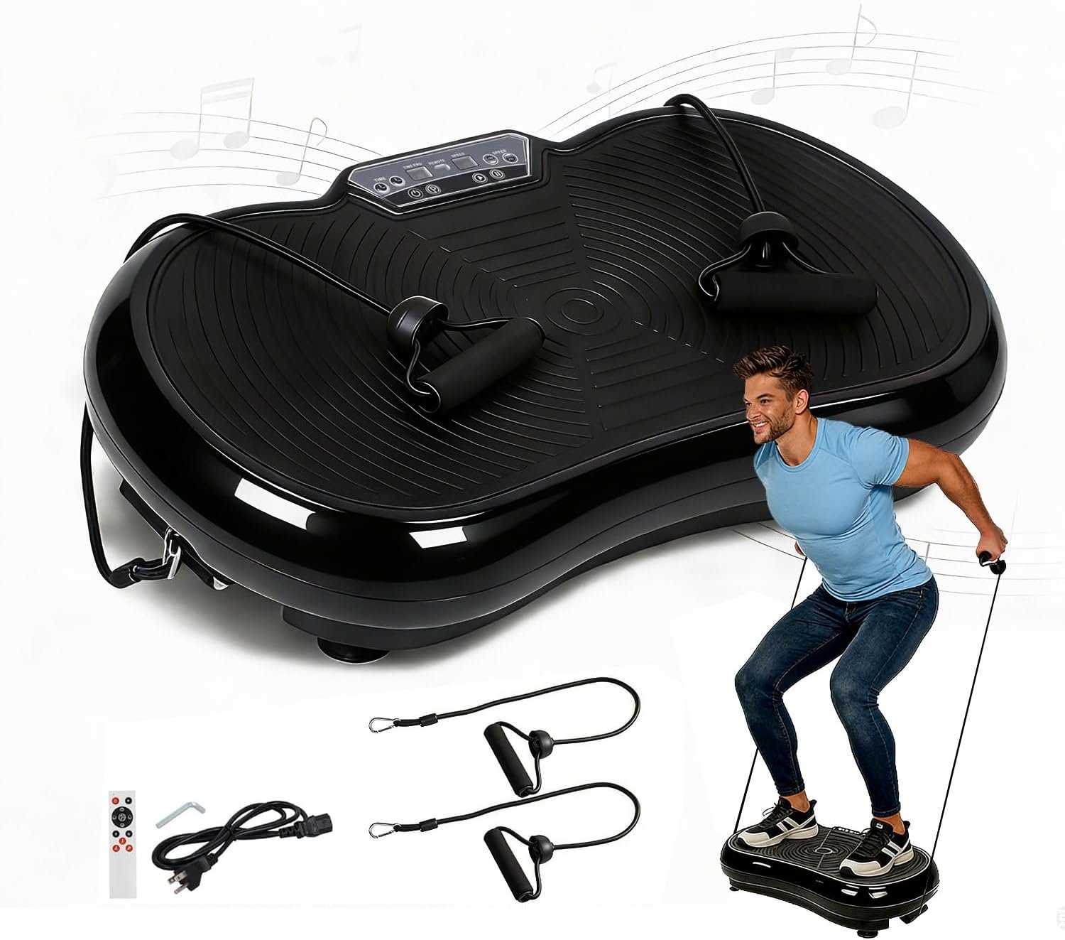 SUPER DEAL Pro Vibration Plate Exercise Machine – Whole Body Workout Vibration Fitness Platform Fit Massage Workout Trainer w/Loop Bands + Bluetooth + Remote, 99 Levels