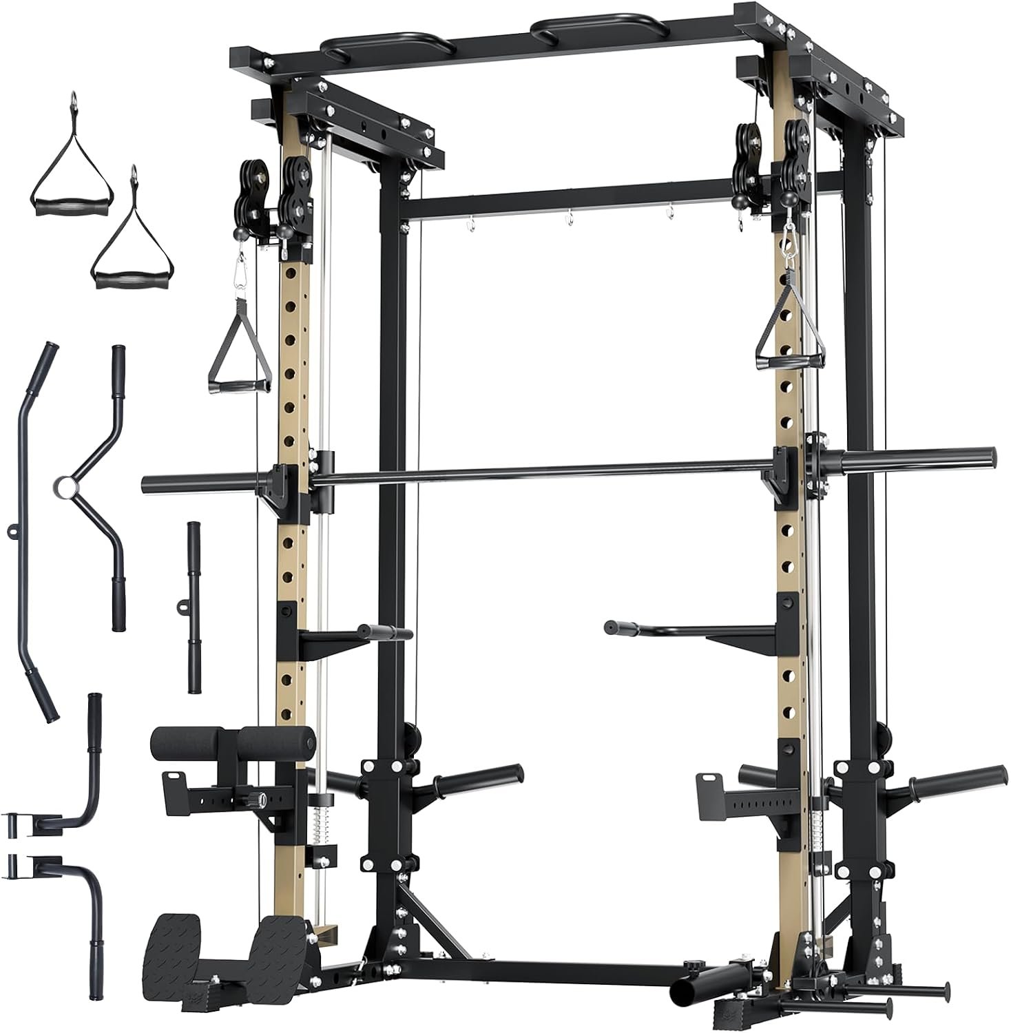 MAJOR FITNESS Drone3 Smith Machine, 2500lbs All-in-One Home Gym Power Rack with Dual Pulley System for Cable Crossover, Pull-Up Bars