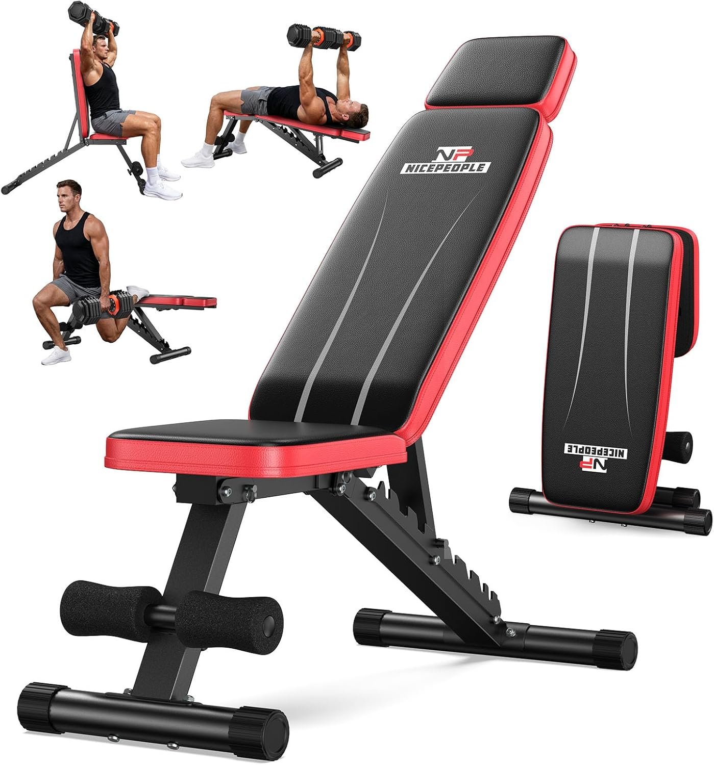 Nicepeople Adjustable Weight Bench up to 6.5”, Dual-Support Workout Bench & 10 Backrests for Chest Shoulders Arms for Home Gym, 660LBS Capacity but Compact and Foldable Strength Bench Apartment Room