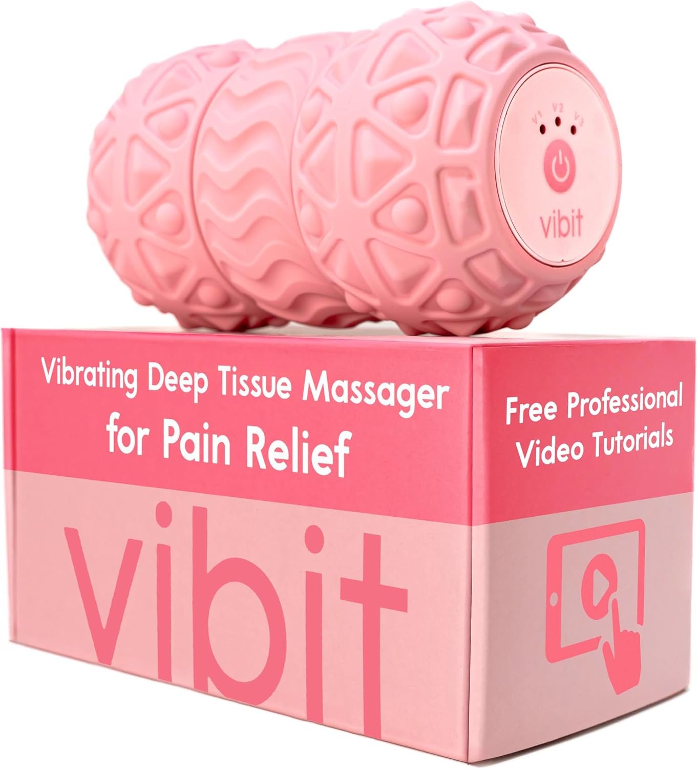Vibit – Vibrating Massager for Plantar Fasciitis, Pain Relief and Sciatica, Foot and Body Portable Massage Roller, Deep Tissue Pain Relief from Feet to Neck, Electric, 3 Vibration Levels (Pink)