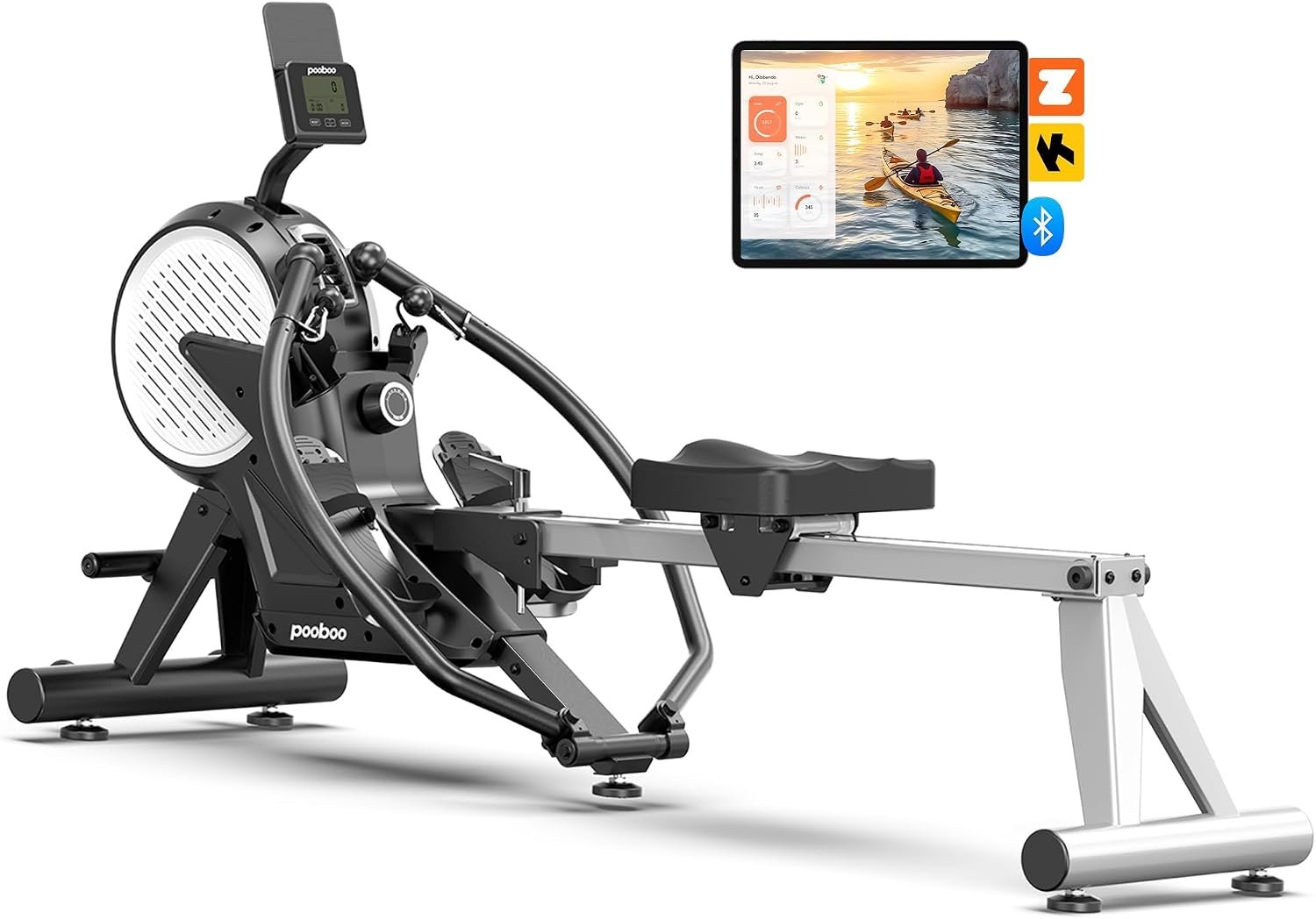 pooboo Magnetic Rowing Machines Rower Foldable with 16 Level Resistance Indoor Rower Machines with Digital Monitor & Transport Wheels for Home Use