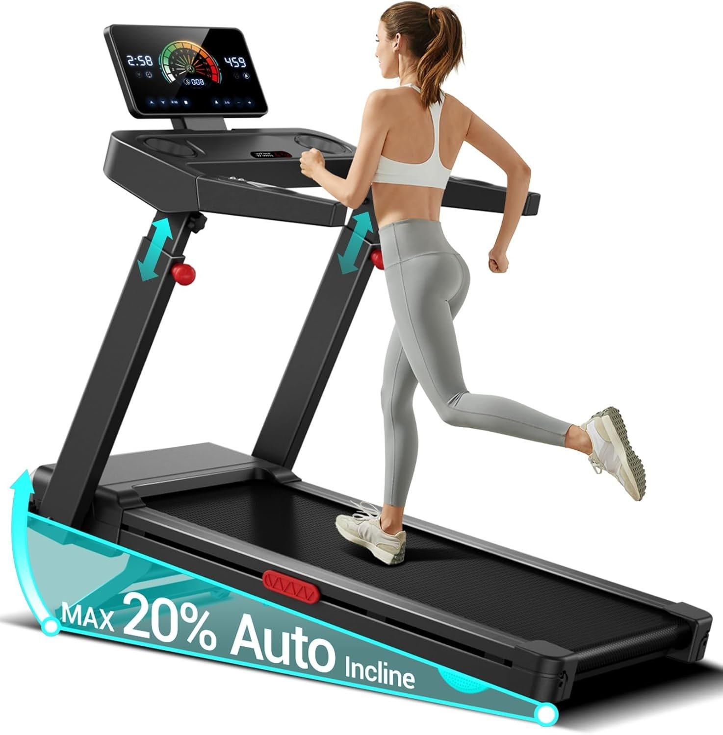 UMAY Incline Treadmill with 2-20% Auto Incline, 400LB Capacity Foldable Treadmills for Home with Handle Height Adjustable, Widen Extra-Wide Running Surface, 3.5/4.0HP & Max 9.5MPH Running Machine