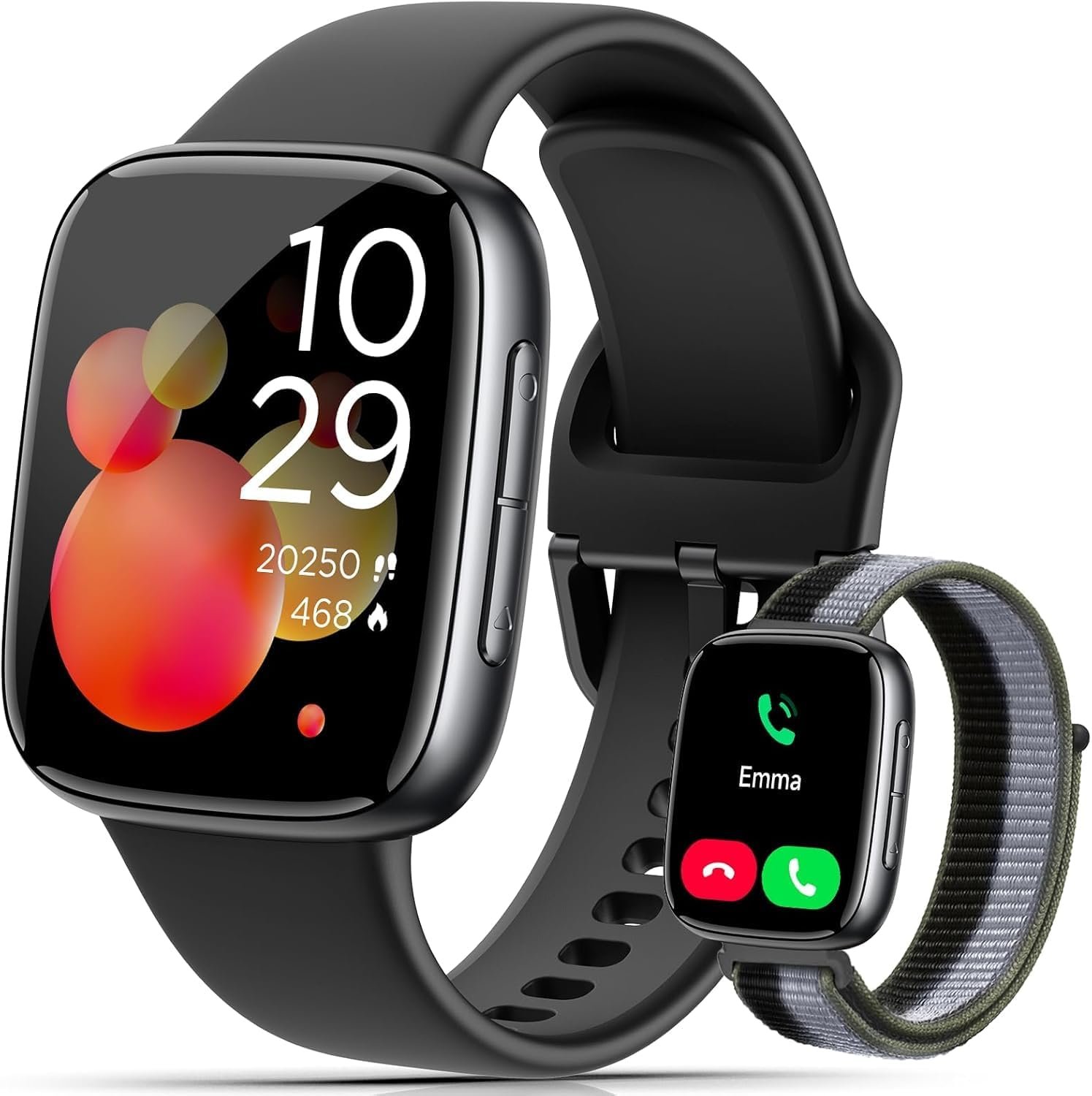 Quican Smart Watch for Women Men (2 Bands), 1.85″ AMOLED Smartwatch for iPhone & Android Phones, Heart Rate/ SpO2/ Sleep Monitor, 3ATM Waterproof, Calls & Messages, 120+ Sports Modes Fitness Tracker