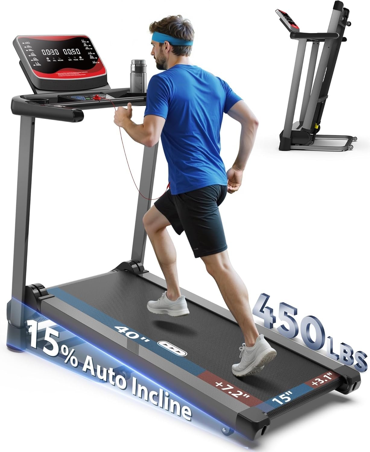 CIIHI Treadmill with Auto Incline – 450 LBS Capacity 15% Auto Incline Treadmill for Home, 0.5-10 MPH Foldable Running Machine with 47.2”x18.1” Belt, APP, Speaker, Speed & Incline Quick Button