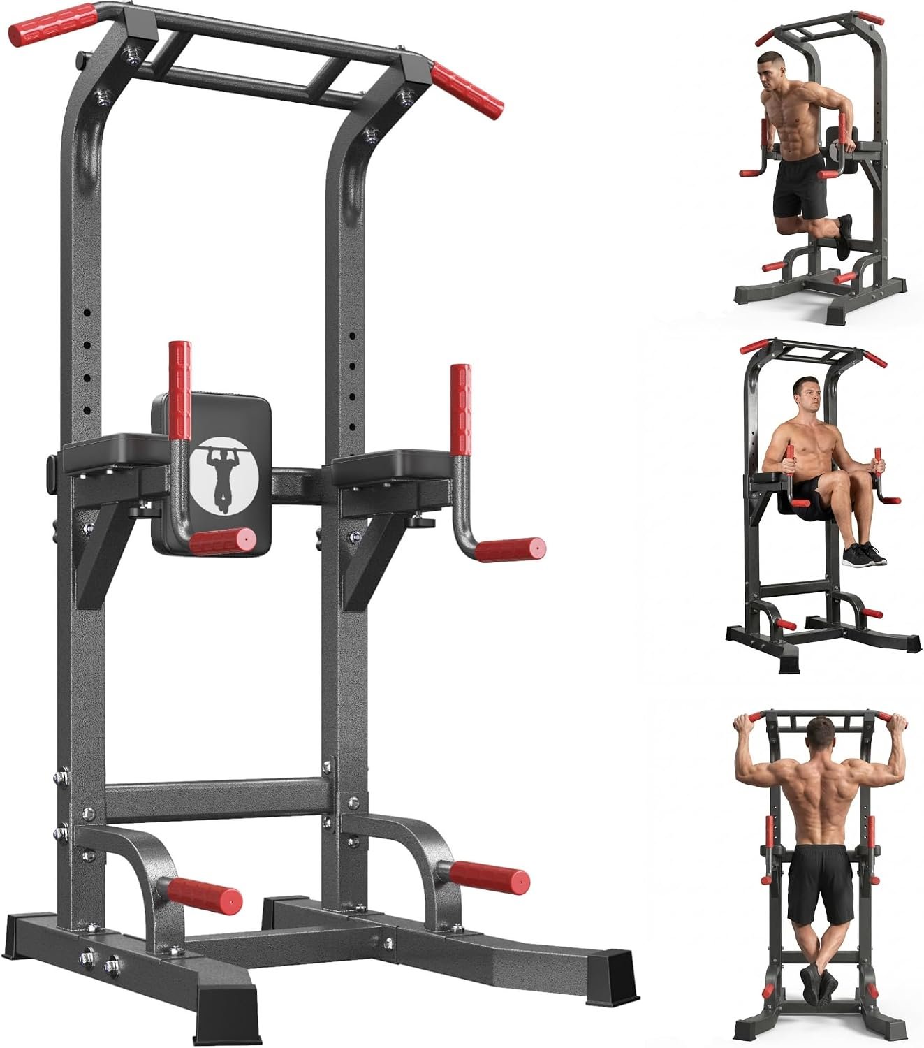 Power Tower Pull Up Bar Dip Station, Free Standing Pull Up Rack Dip Station for Home Gym, 10-Level Adjustable Height Pull Up Bar Stand Dip Bar Strength Training Workout Equipment