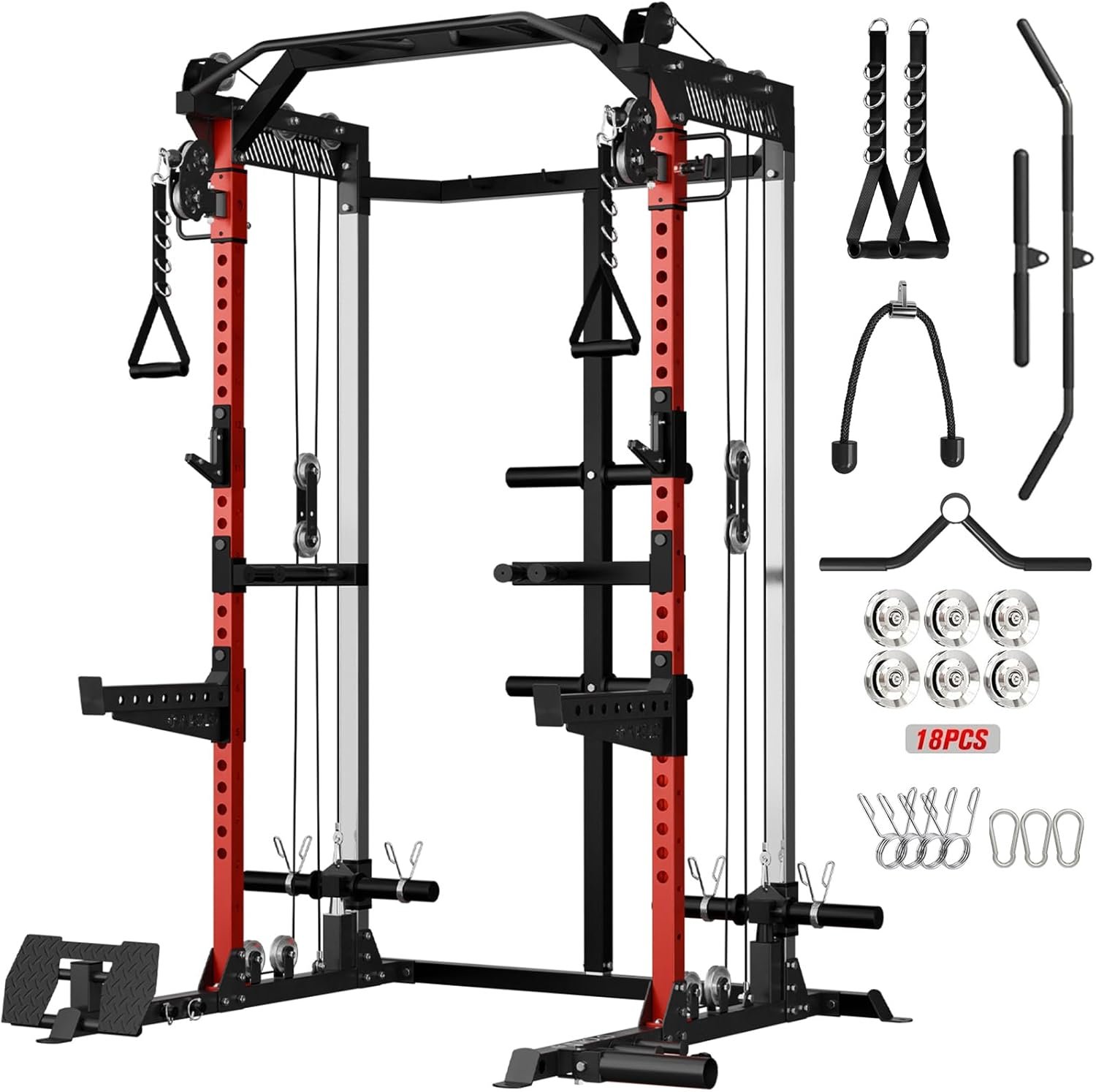 Mikolo HR06 Power Cage with Aluminum Pulleys, 2000LB Power Rack with Independent Dual Pulley System, Multi-Function Home Gym Workout Machine for Cable Crossover