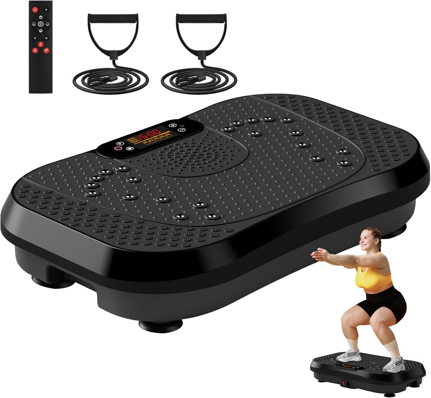 SoftGym Vibration Plate Exercise Machine for Lymphatic Drainage Weight Loss,120 Speed Levels Vibrating Platform with Resistance Bands,Full-Body Workout Equipment for Muscle Activation