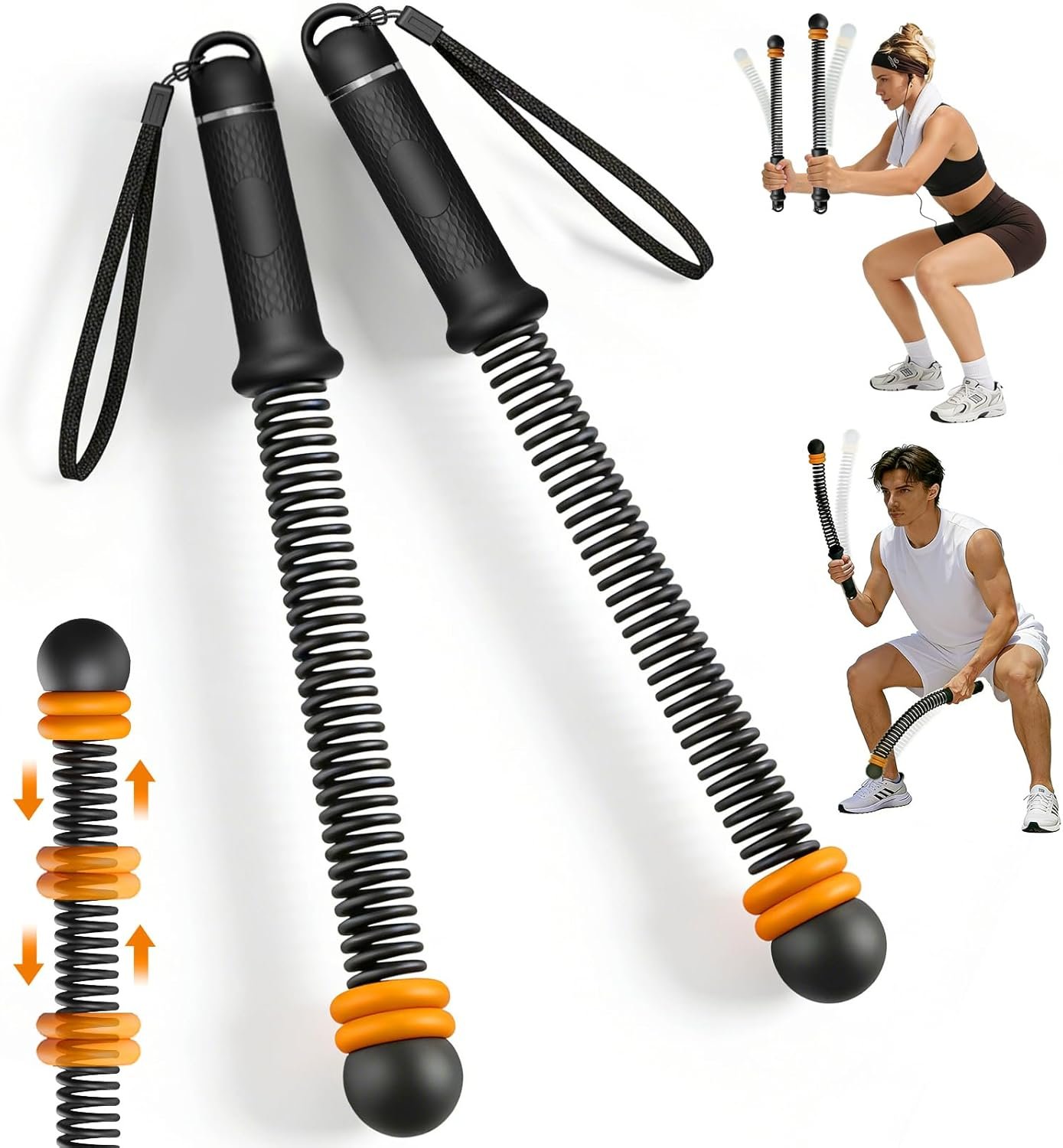 Pinailon Ropeless Battle Ropes, Workout Exercise Rope for Strength Building, Heavy Duty Portable Cordless Battle Ropes for Home Gym, HIIT and Low-Impact Aerobic Training for Men & Women, Black