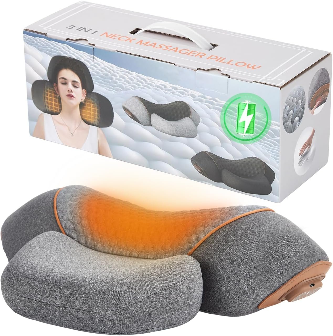 3-in-1 Rechargeable Neck Massager Pillow with Heat | Neck Massager with Vibration and Traction Massager for Neck Pain and Hump Relief, Gifts for Home Office Travel