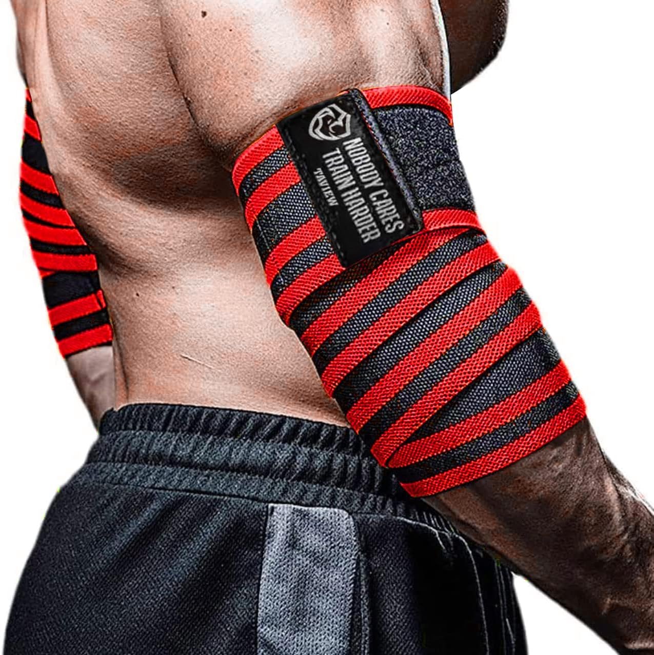 TAVIEW Elbow Wraps for Weightlifting (1 Pair), 47″ Elastic Elbow Support & Compression Powerlifting, Fitness, Cross Training & Gym Workout – Elbow Straps for Weight Lifting