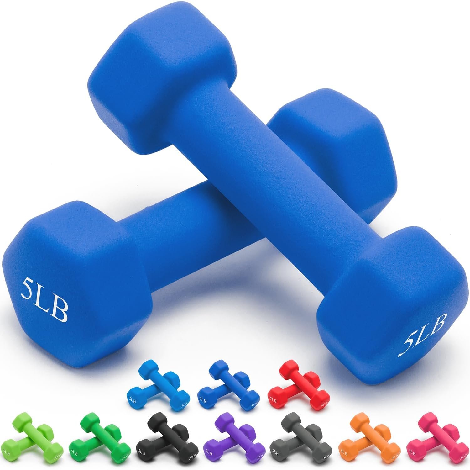 Portzon Dumbbells Neoprene with Non Slip Grip weight for Total Body Workout Exercise and Muscle Toning Compatible with of 2 Set,1-15 LB, Anti-Slip, Anti-roll, Hex Shape