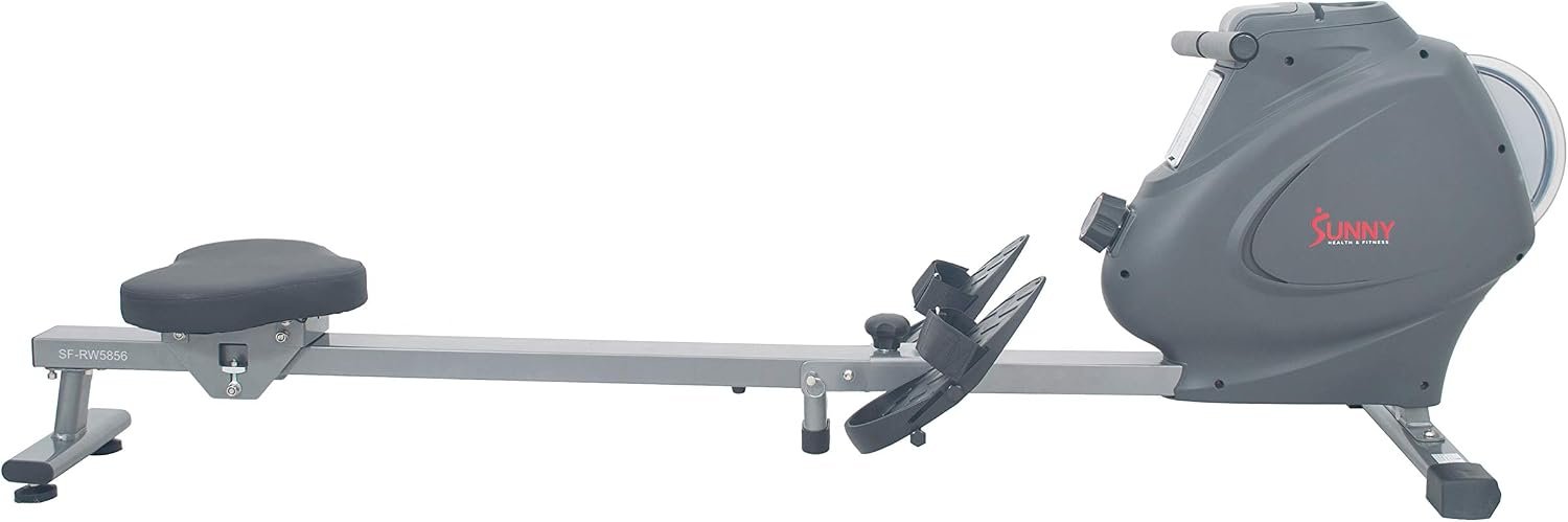 Sunny Health & Fitness Foldable Magnetic Rowing Machince for Home, 44″ Long Rail & 16-Level Resistance Rower for Cardio Workout, Free SunnyFit Training App, Optional Footplate for Standing Exercises