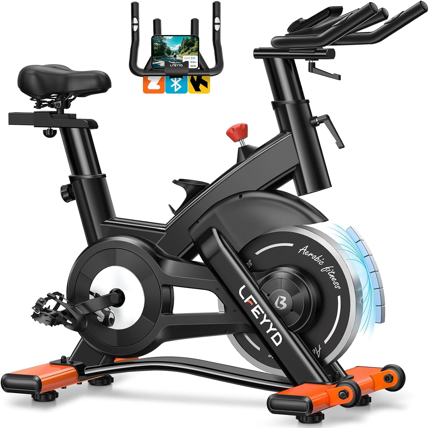 Exercise Bike for Home, Quiet Adjustable Magnetic Stationary Bike for Home Cardio with App Compatible, Spin Bike with 400 lbs Capacity, Spinning Bike with Heart Rate Monitor