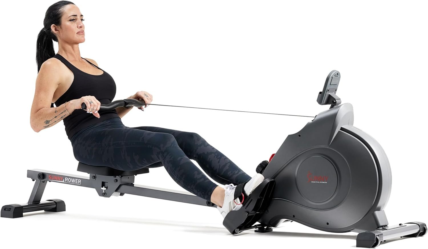 Sunny Health & Fitness Flip & Foldable Rower for Home with Long Slide Rail, Full-Body Rowing Workout, Low-Impact Joint-Friendly Exercise, Free SunnyFit Training App