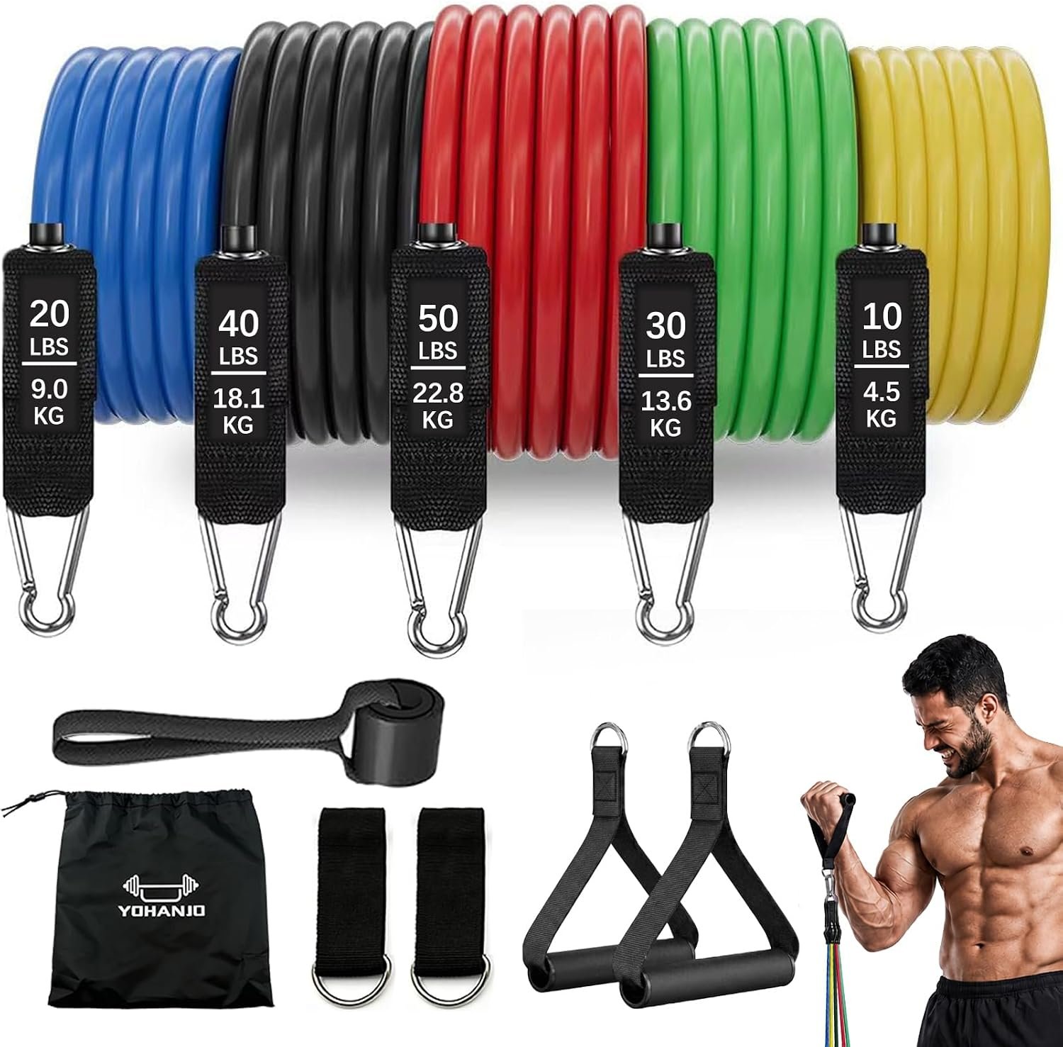 Resistance Bands with Handles, Workout Bands, Exercise Resistance Bands Set for Men & Women, Fitness Bands for Resistance Training, Physical Therapy, Home Workout Set