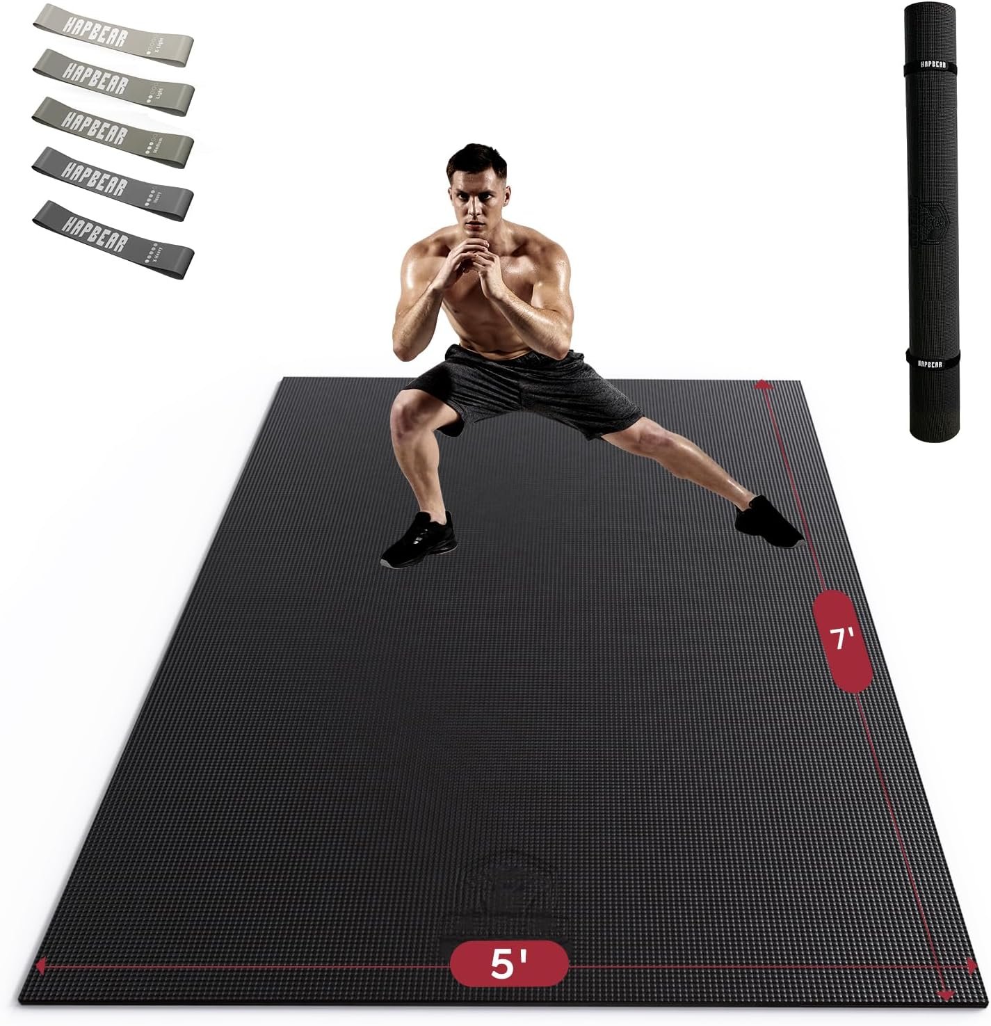 HAPBEAR Large Exercise Mat-7’x5’/6’x8’/6’x9’/6’x10’/6’x12’x8mm(1/3″),Non-Slip, Ultra Durable, Thick Workout Mat for Home Gym Flooring Cardio, Yoga for Fitness, High-Density, Shoes-Friendly