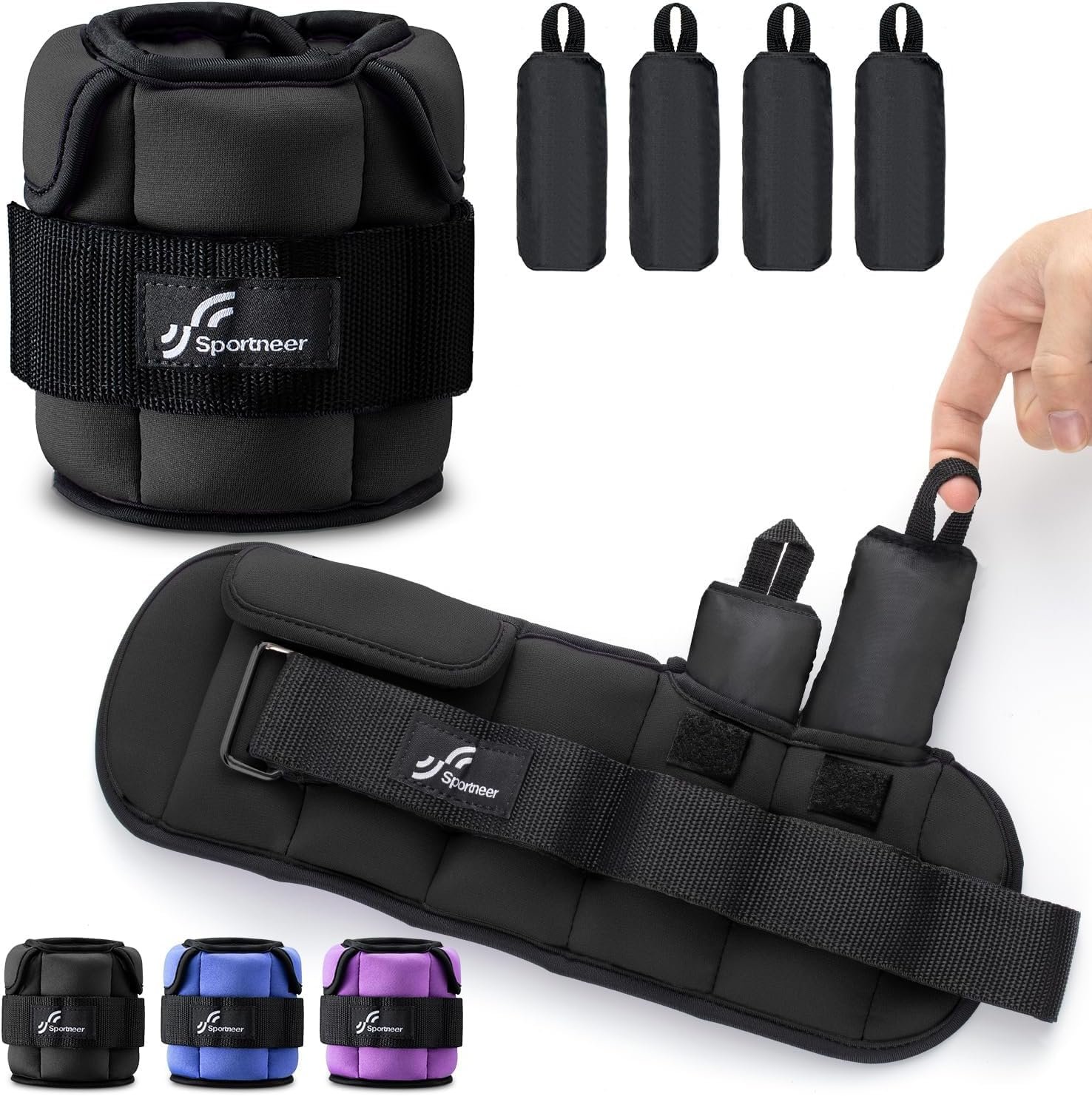 Sportneer Adjustable Ankle Weights for Women & Men, Leg Weights Set with Removable Weights, Upgraded with Handles for Easy Adjustment, Comfortable & Secure for Walking, Pilates, Workout