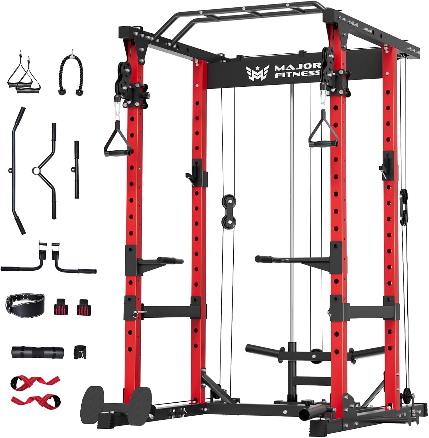 MAJOR FITNESS Drone1 Power Cage – Multi-Function Power Rack for Home Gym, Squat Rack, Cable Crossover System, for Strength Training