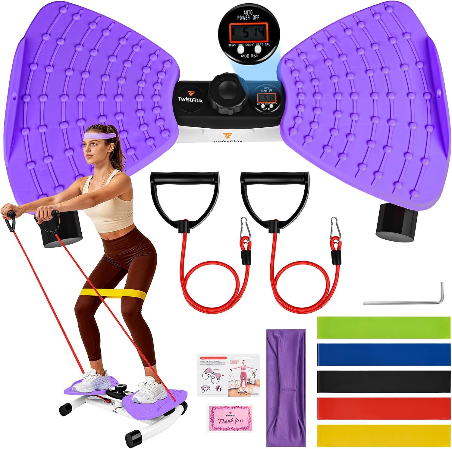 Waist Twister Machine Exercise with Digital Counter for Men and Women – Adjustable ab Twister Board for Stomach Workout – 300LB Capacity, 20dB Ultra-Quiet Noiseless Board with Extra Accessories