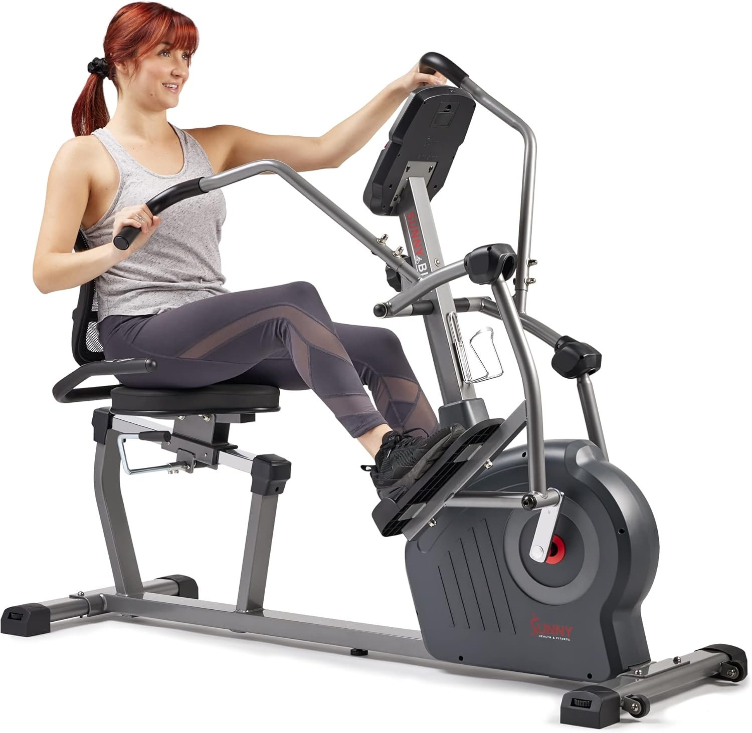 Sunny Health & Fitness Elite Recumbent Cross Trainer & Elliptical Machine with 12-Level Magnetic Resistance, Easy Adjust Seat & Exclusive SunnyFit® App Enhanced Bluetooth Connectivity – SF-RBE420049