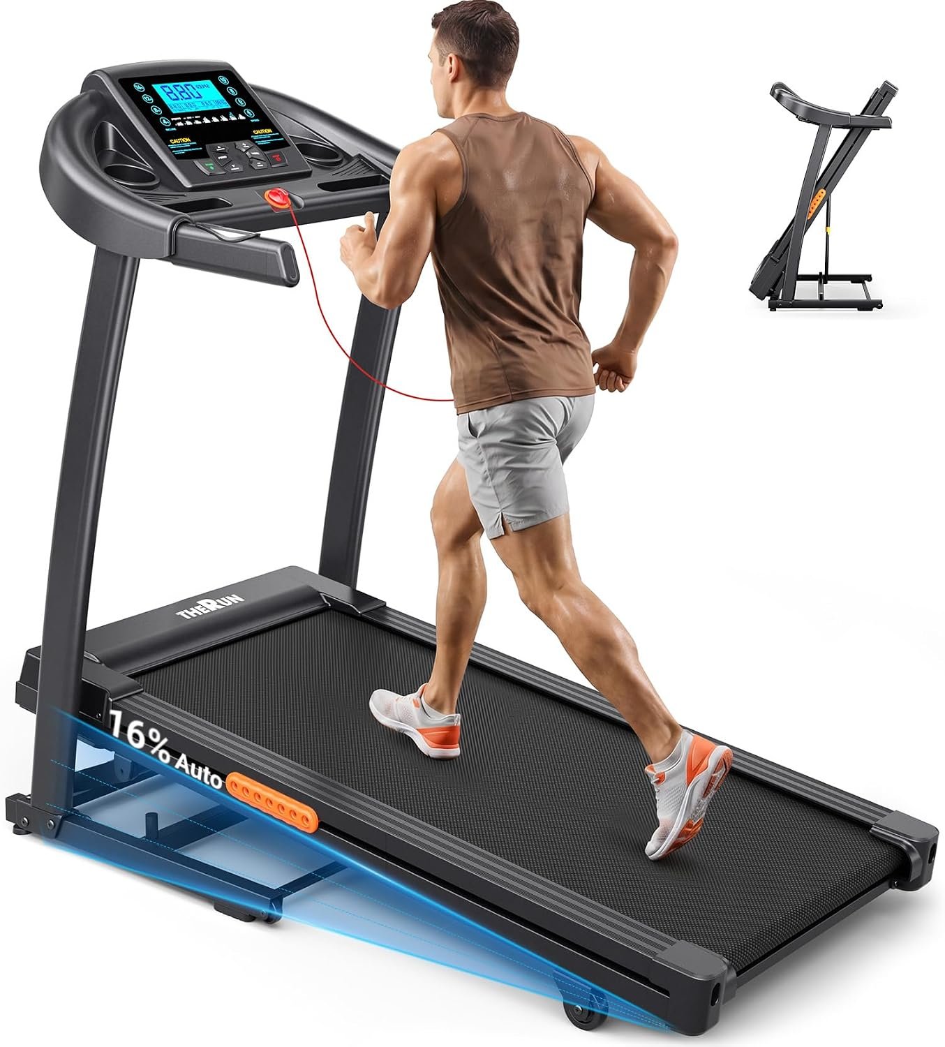 THERUN Incline Treadmill, Treadmills for Running and Walking, 400 lbs Weight Capacity Folding Treadmill with 0-16% Auto Incline, Wide Belt, 4.0 HP, App, Heart Rate