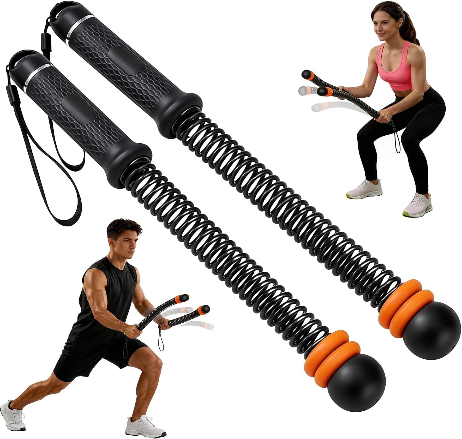 Cordless Battle Ropes with Adjustable Weight & Ropeless Battle Ropes for Home Gym – Low Impact HIIT Strength Training for Men & Women (Black)
