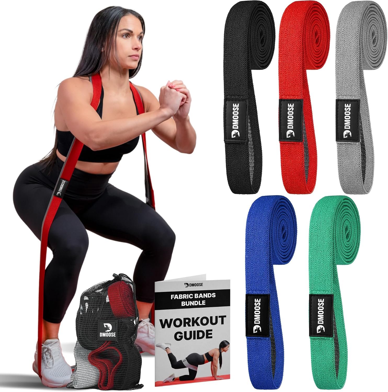 DMoose Fitness Fabric Resistance Bands for Full Body Exercises – Non-Slip Thick Cloth Stretch Band for Squats, Lunges & Bicep Curls – Long Resistance Bands for Working Out – Booty Band for Men & Women