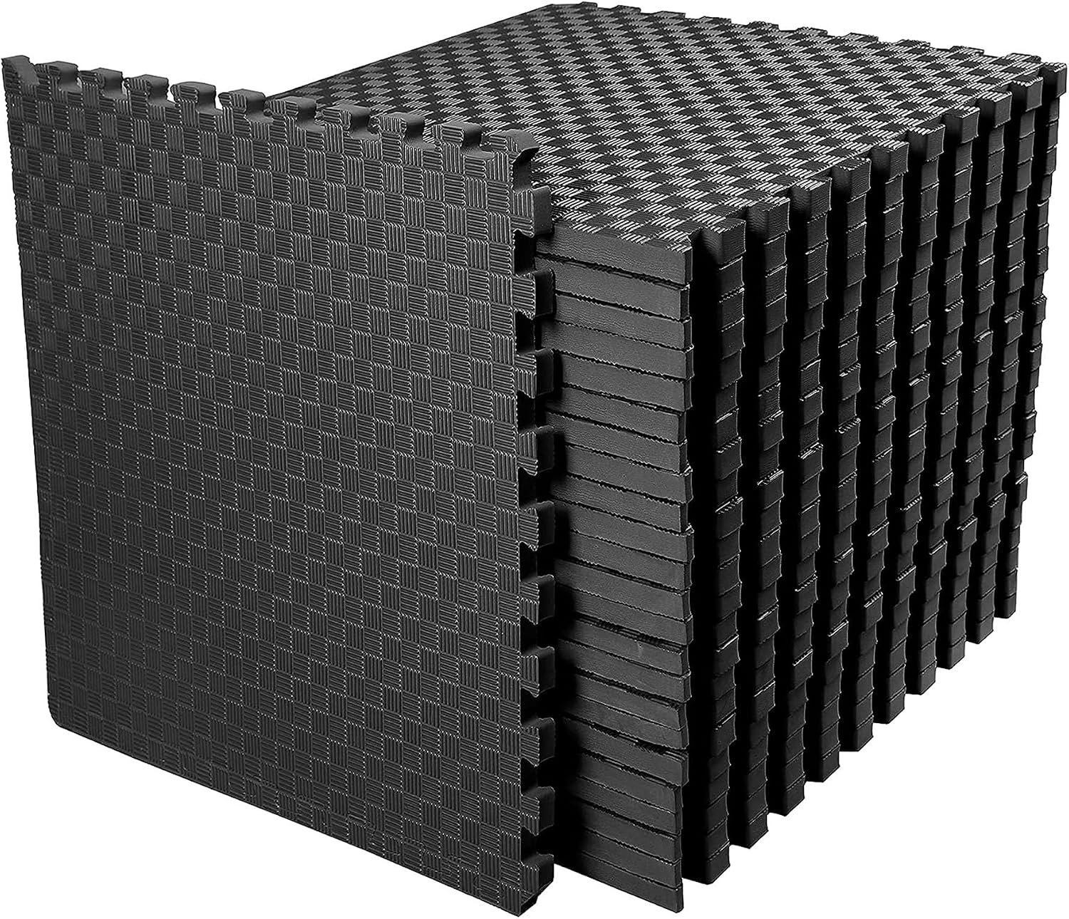 BalanceFrom 24×24 Inch Puzzle Exercise Mat, EVA Interlocking Foam Gym Floor Tiles, Black – Non-Slip Flooring for Home Workout, Fitness Studio, or Playroom, 1′ Thick, 72 Sq Ft, 18 Pcs | Tiles for Home Gym, Mat for Home Workout Equipment, Floor Padding for Kids, Black, 24 in x 24 in x 1 in, 72 Sq Ft – 18 Tiles