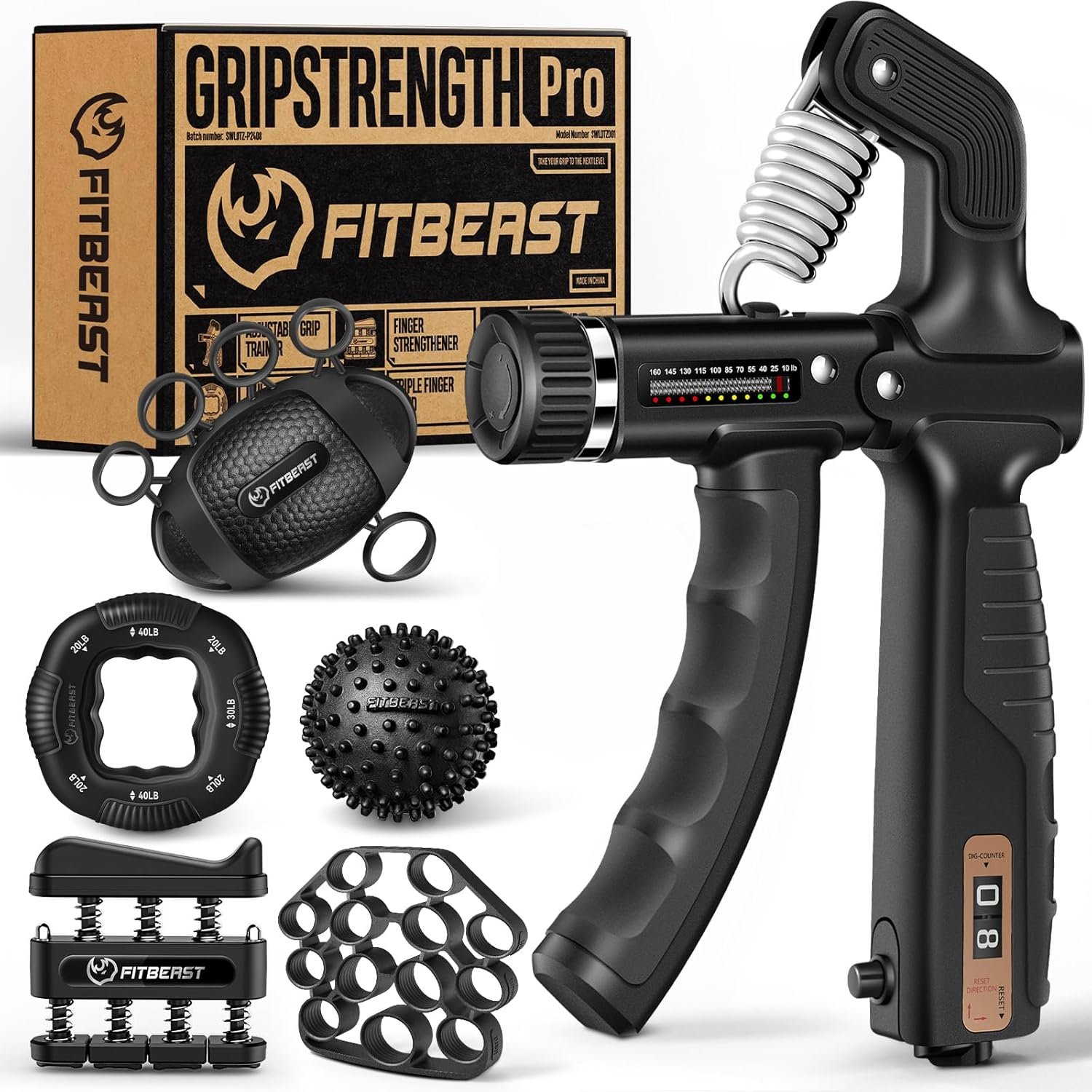 FitBeast Grip Strength Trainer, Hand Gripper Strengthener Kit – 6 Pack with Adjustable Resistance Forearm Strengthener, Forearm Exerciser and Massage Balls for Hand Therapy, Grip Training