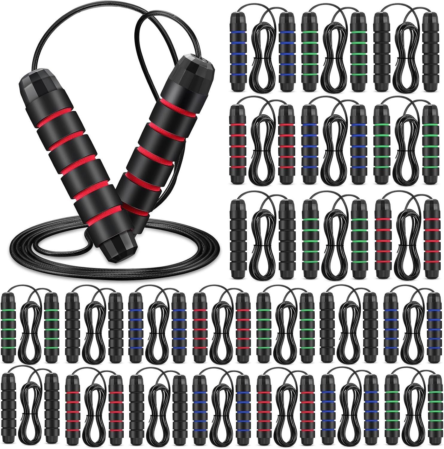 HyDren 24 Pieces Jump Ropes for Fitness with Ball Bearings Speed Jumping Bulk Adjustable Skipping Rope with Foam Handles for Men Women Cardio Training
