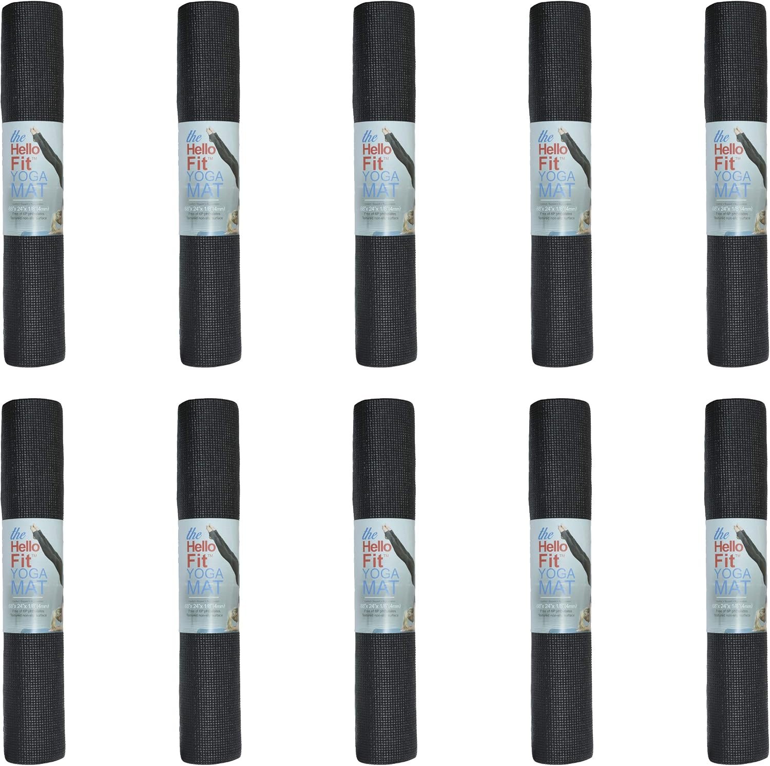 10-Pack Yoga Mat, 68″ x 24″ Non Slip Exercise Mat, 4mm Thick Gym Mat for Fitness and Stretching, Bulk Non Toxic Yoga Mats for Schools and Studios