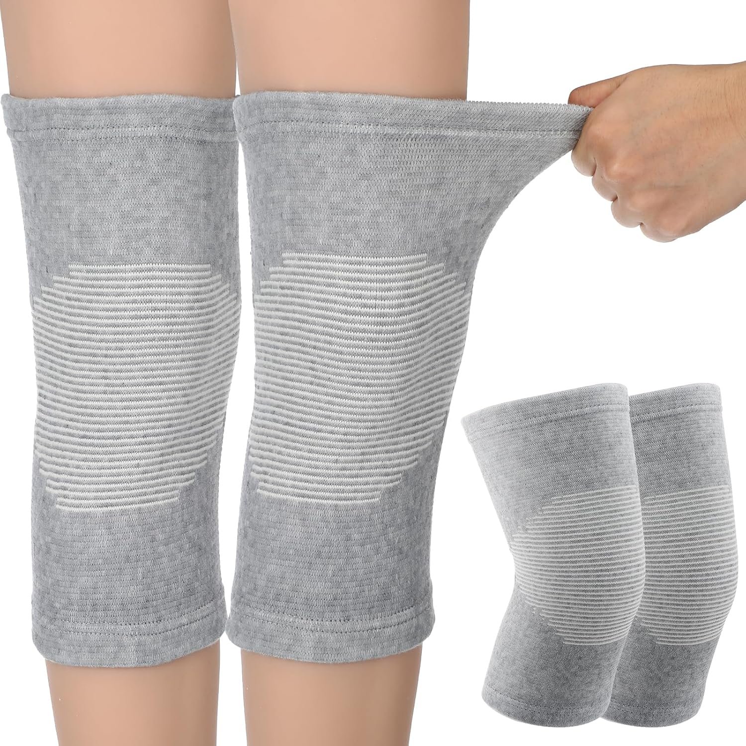 Sibba Bamboo Knee Sleeve Compression Knee Brace Elastic Support Breathable Knee Pads Leg Wraps Thicken Knee Wraps Non-Slip Joint Stability Weightlifting Gym Workout Sports High-Intensity Training