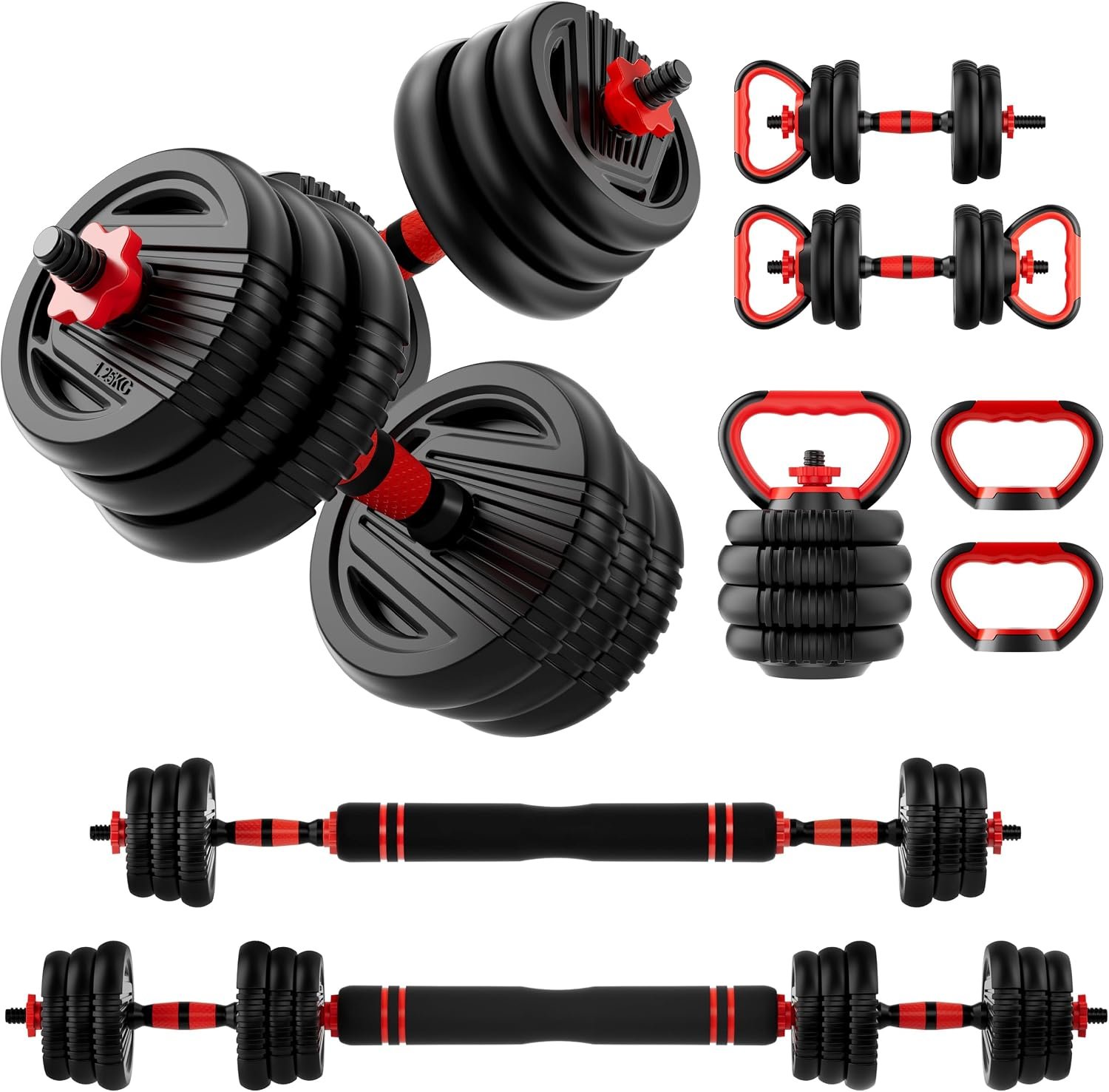 Adjustable Dumbbell Set, 10/20/30/45/70/90lbs Free Weights Dumbbells Set, 5 in1 Dumbbells Set Used as Barbell, Kettlebells, Push up Stand,Weight Plate, Adjustable Weight Set for Home Gym