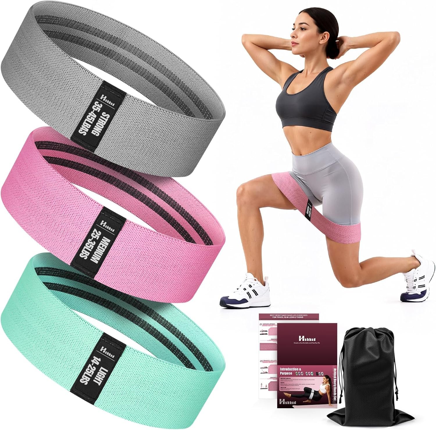 Fabric Resistance Bands for Working Out with Exercise Guide, 3 Levels Hip & Glute Bands Set for Legs, Squats, Yoga, Fitness & Physical Therapy for Women and Men