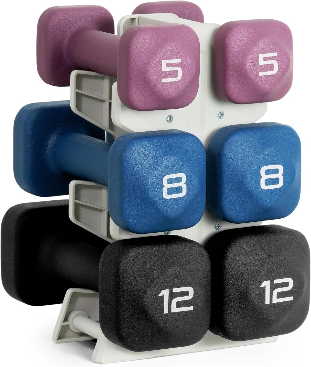 Tone Fitness Neoprene Dumbbell Set with Storage Rack – Non-Slip, Anti-Roll Hand Weights for Home Gym Workouts | 20 lb, 32 lb, 50 lb, 60 lb & 100 lb Options