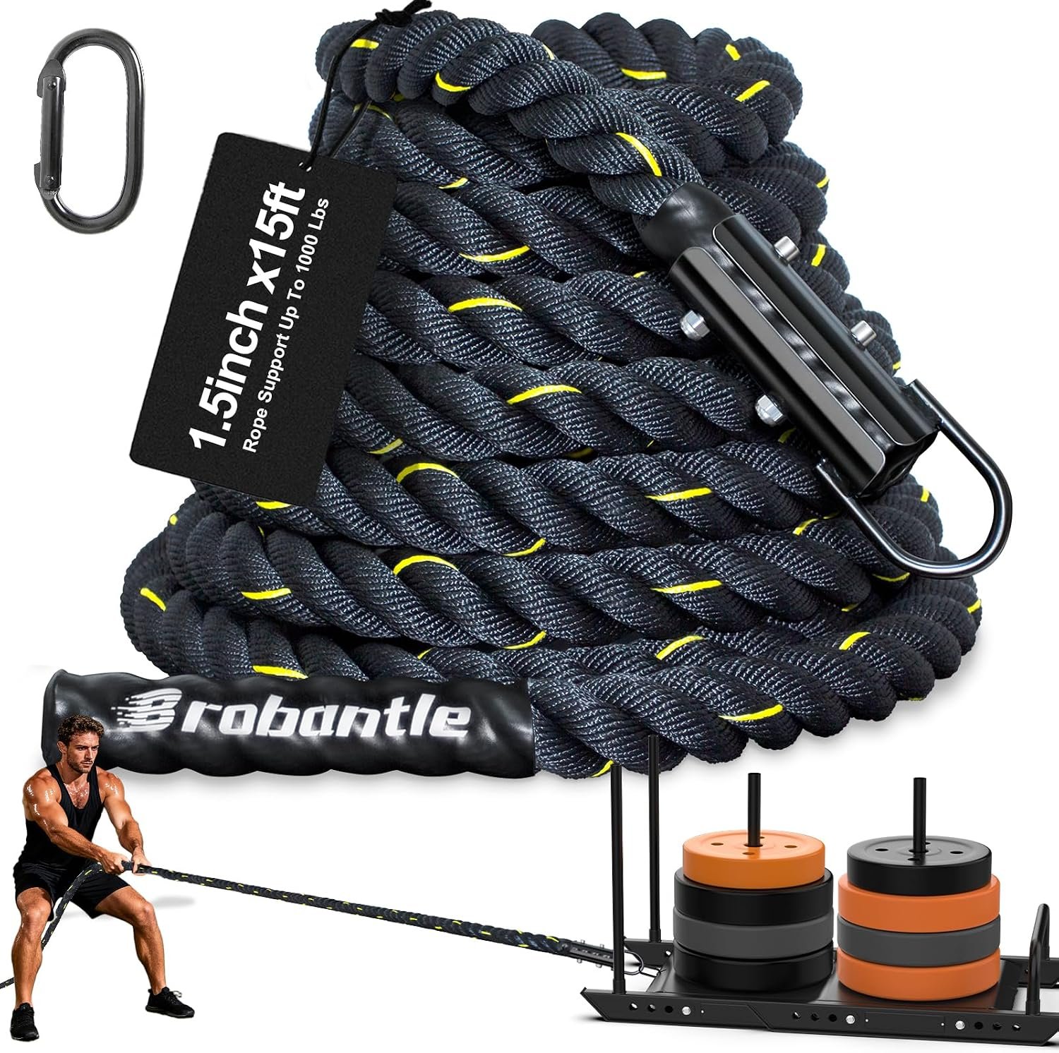 Weight Sled Pulling Rope 15FT/20FT/30FT/40FT/50FT, Trainer Physical Training Strength Rope for Workout Sled,Tire Pulling Workout,Football Exercise Equipment for Men and Women