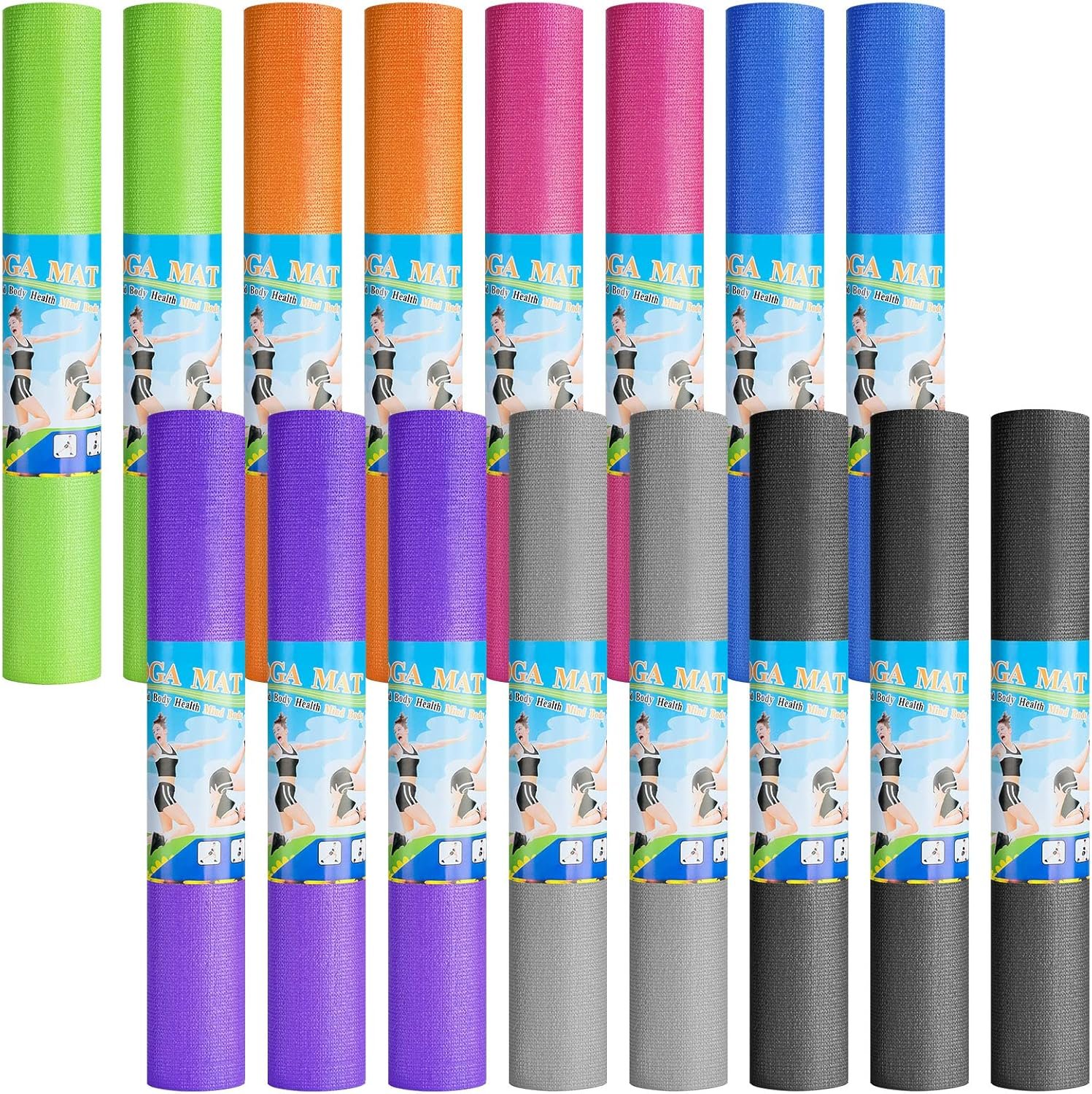 3 mm Thin Yoga Mats Bulk, Lightweight PVC Exercise Mats Non Slip Workout Fitness Pads for Yoga Pilates Stretching Classes Gym Home Studio, Easy to Clean