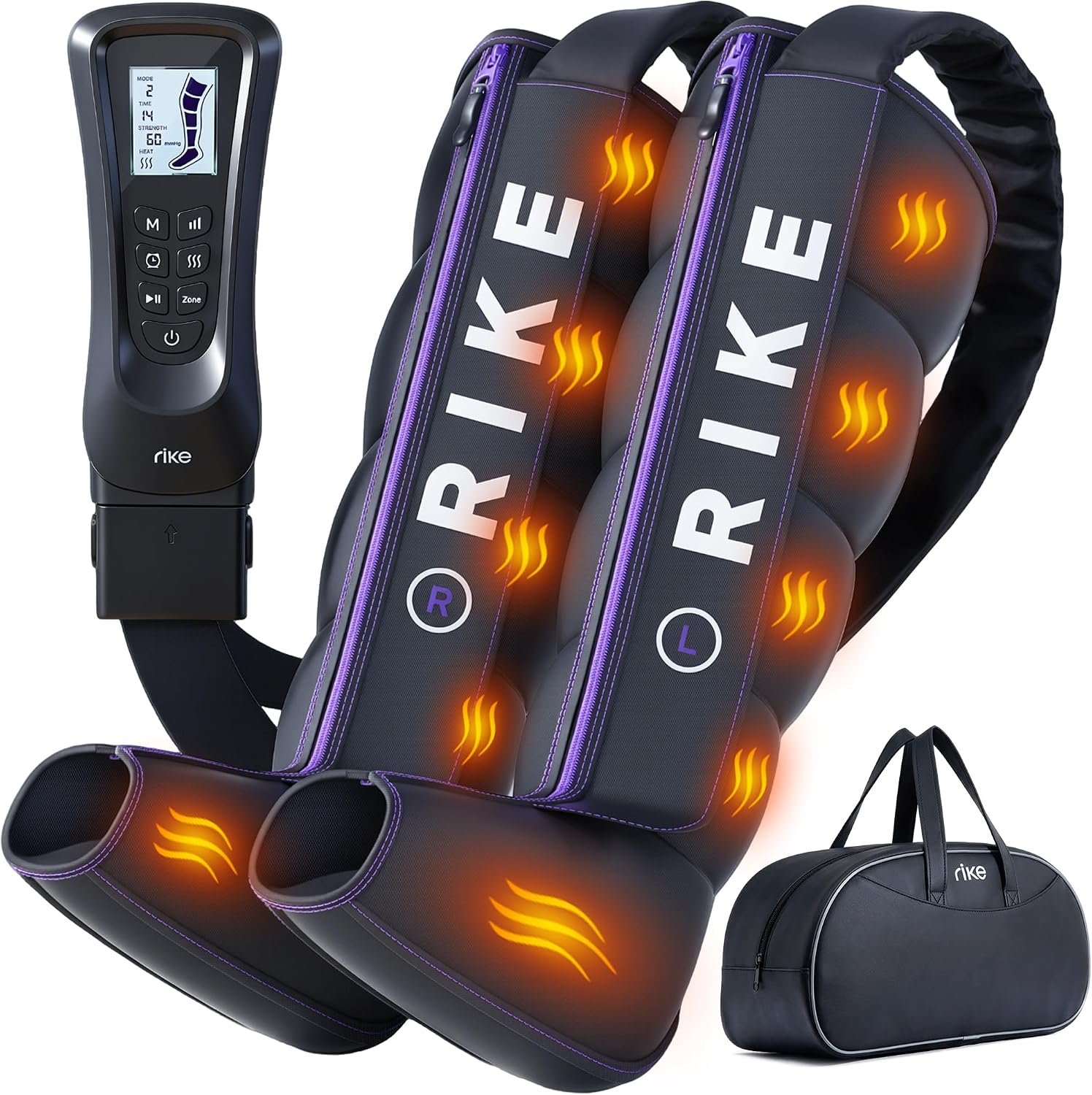 RIKE Leg Compression Massager [2026 Upgraded] 5 Chamber Zipper Boots with 3 Heat Levels & 6 Modes for Athletes, FSA Eligible Premium Wellness Gift for Parents Circulation and Pain Relief