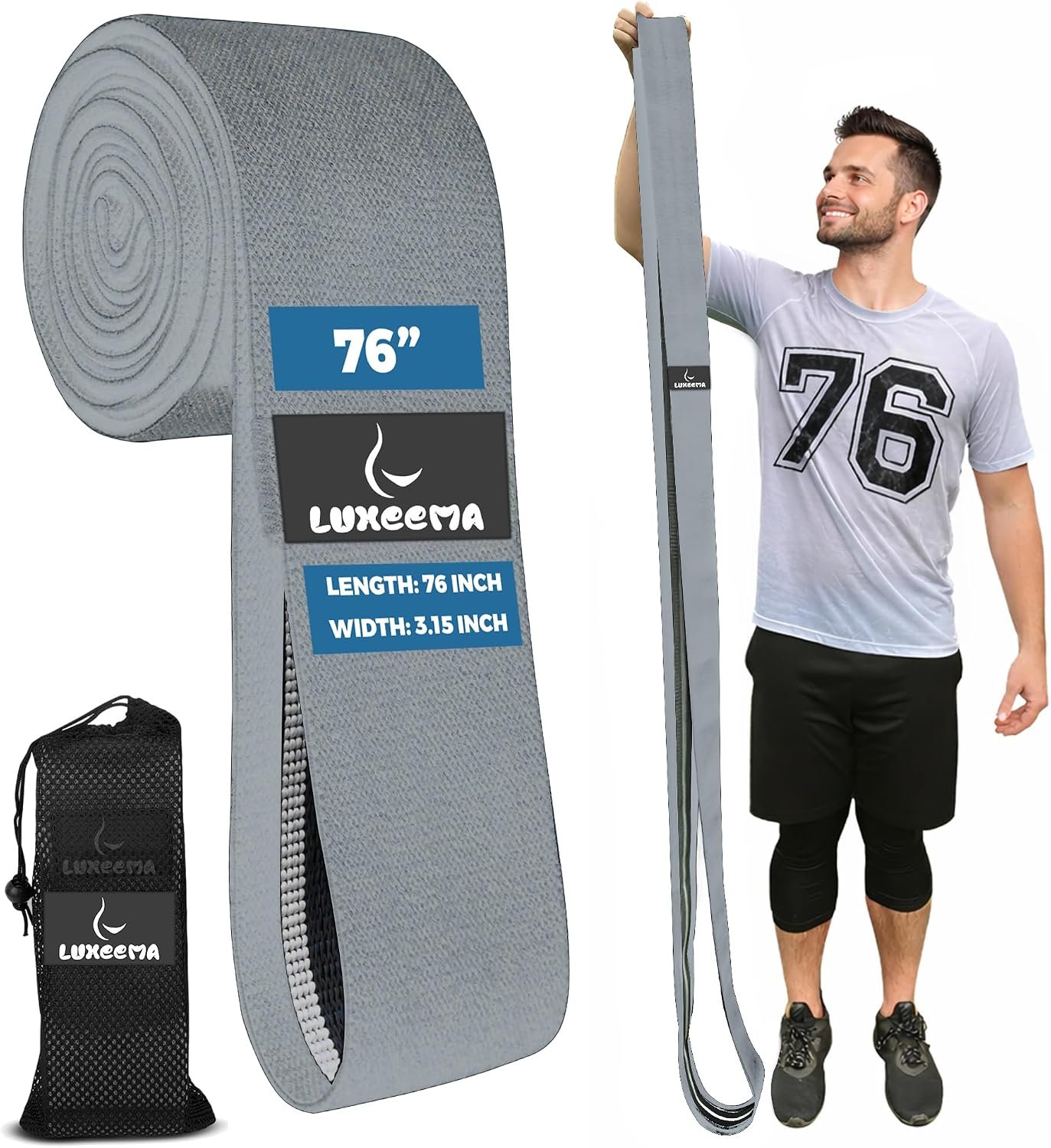 Premium 76″ Extra Long Resistance Band for Working Out, 3″ Wide Non-Slip Fabric Exercise Band for Stretching, Yoga, Strength Training & Physical Therapy