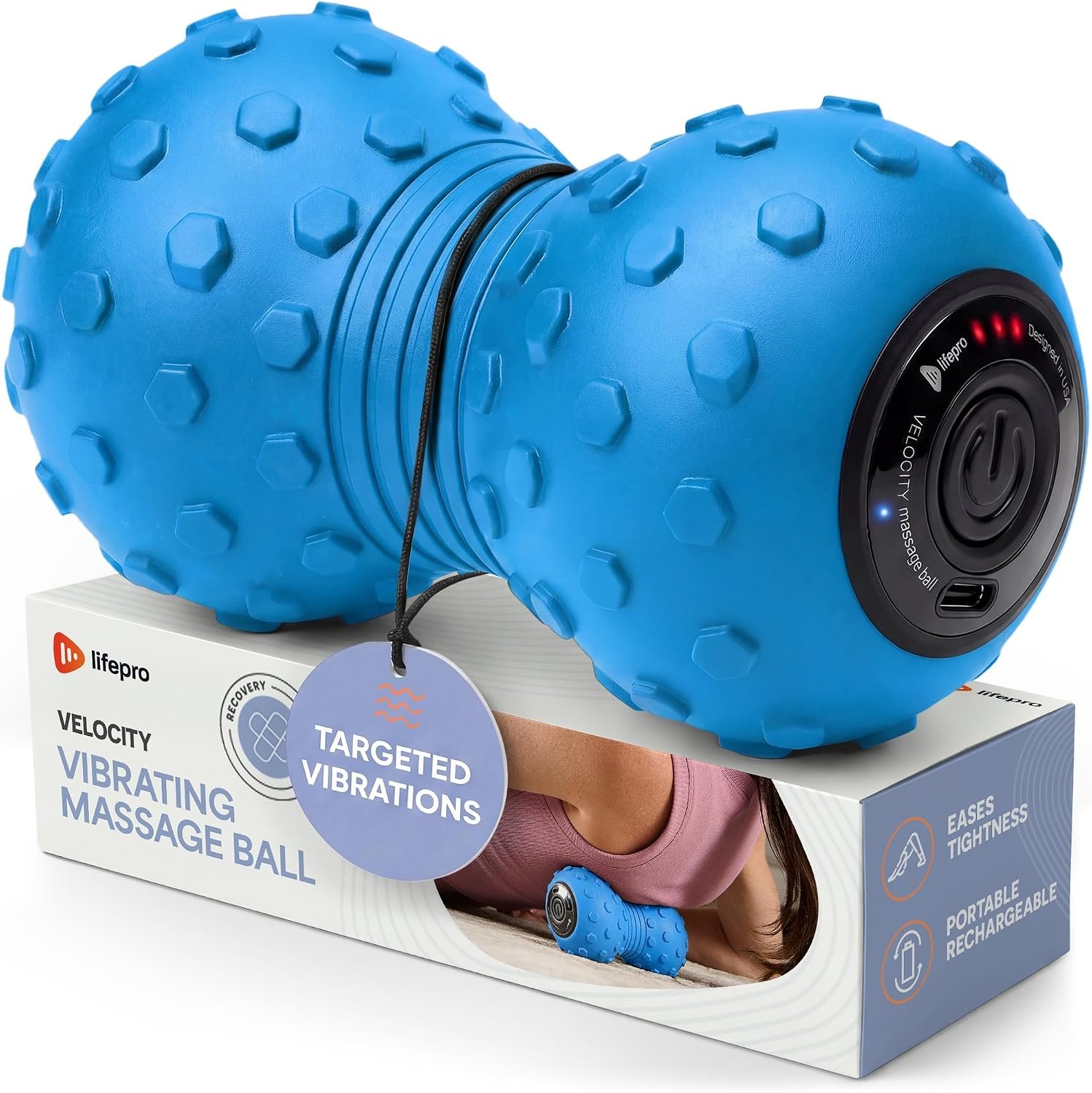 LifePro 4-Speed Vibrating Massage Ball – Peanut Massager Combines a Lacrosse Ball with Vibrating Foam Roller | Vibration Roller for Recovery, Mobility & Deep Tissue Trigger Point Therapy
