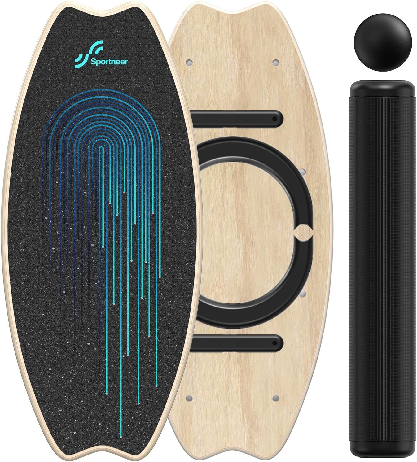 Sportneer Balance Board – 7 Modes Wobble Board with Adjustable Stoppers – Exercise Balancing Stability Trainer for Improve Balance, Surf Trainer & Physical Therapy – Roller and 2.8” Ball Included