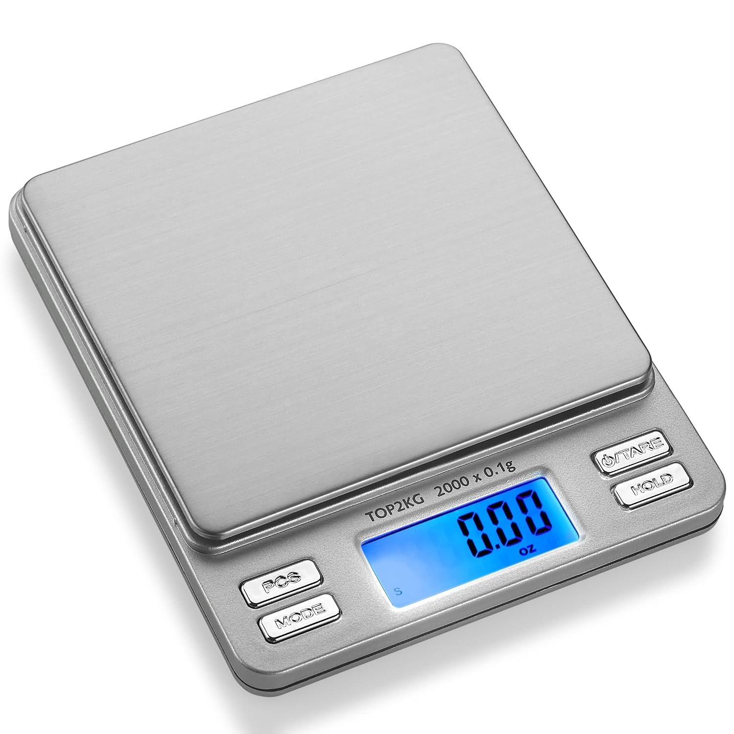 Smart Weigh Pro Digital Pocket Scale – 2000g x 0.1g Precision Gram Scale with LCD Display, 6 Weighing Units, Hold & Count Functions – Includes 2 Trays and Batteries (Silver)