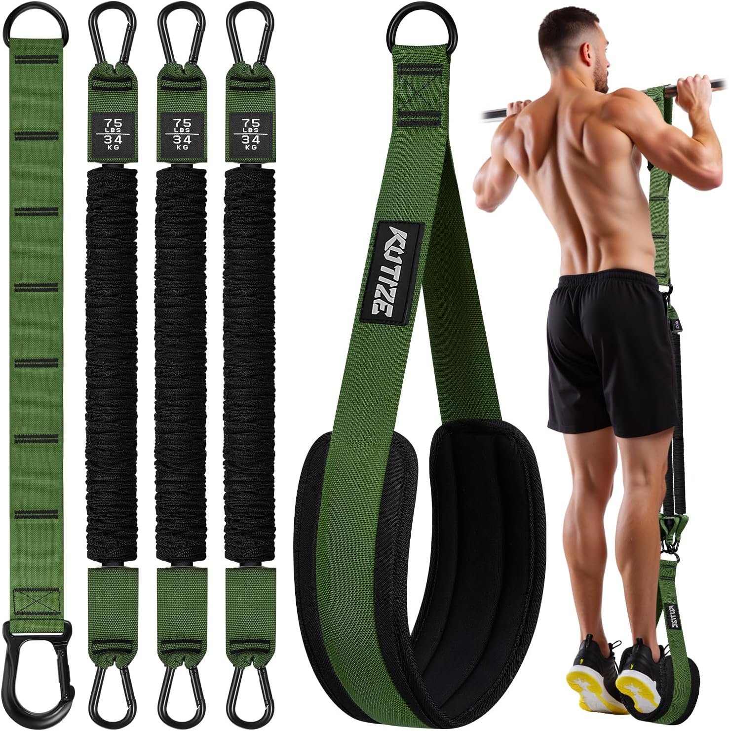 KUTIZE Pull Up Assistance Bands, Pull Up Bar Resistance Bands, Pull Up Bands for Enhanced Strength Training, Muscle Training, 3 Heavy-Duty Adjustable Pull Up Assist Strap & Comfortable Foot Strap