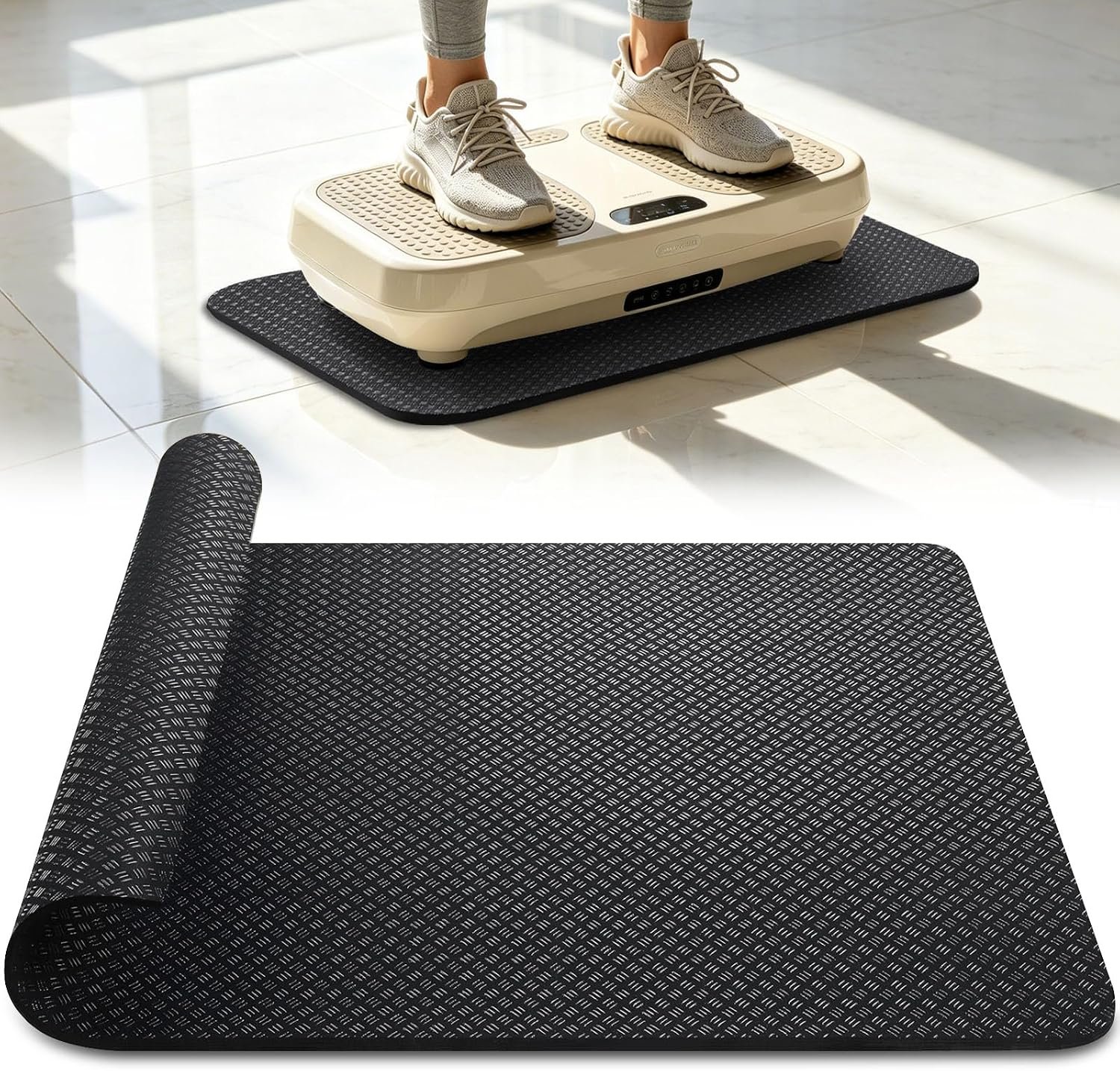 TOBWOLF Double-Sided Non-Slip Vibration Plate Mat, Heavy Duty Anti Vibration Mat for Whole Body Vibration Platform Machine, Exercise Mat Noise Reduction Floor Protection for Hardwood Floors and Carpet
