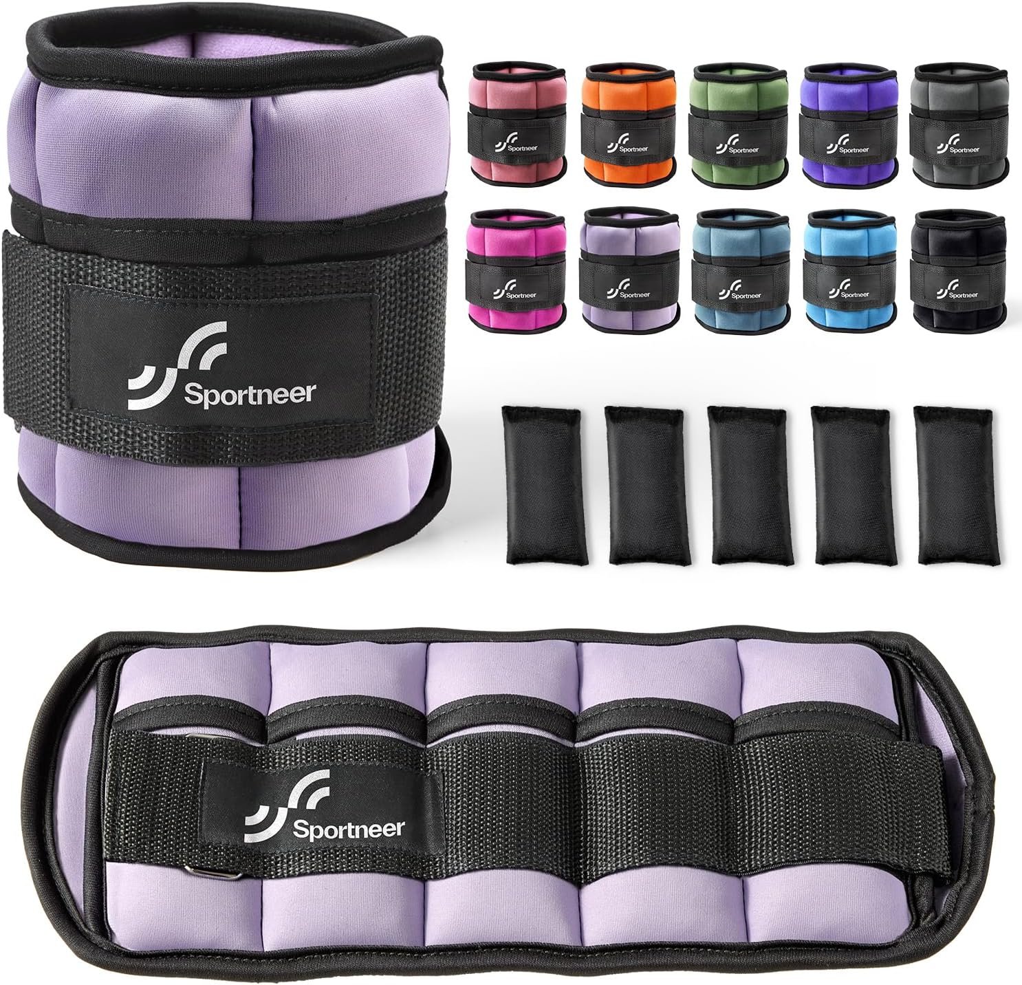 Sportneer Adjustable Ankle Weights Set – 1 Pair (2-10 lbs) Removable Sandbags for Women & Men, Comfortable Neoprene Leg Weights for Walking, Running, Pilates, Yoga, Home Workout & Physical Therapy