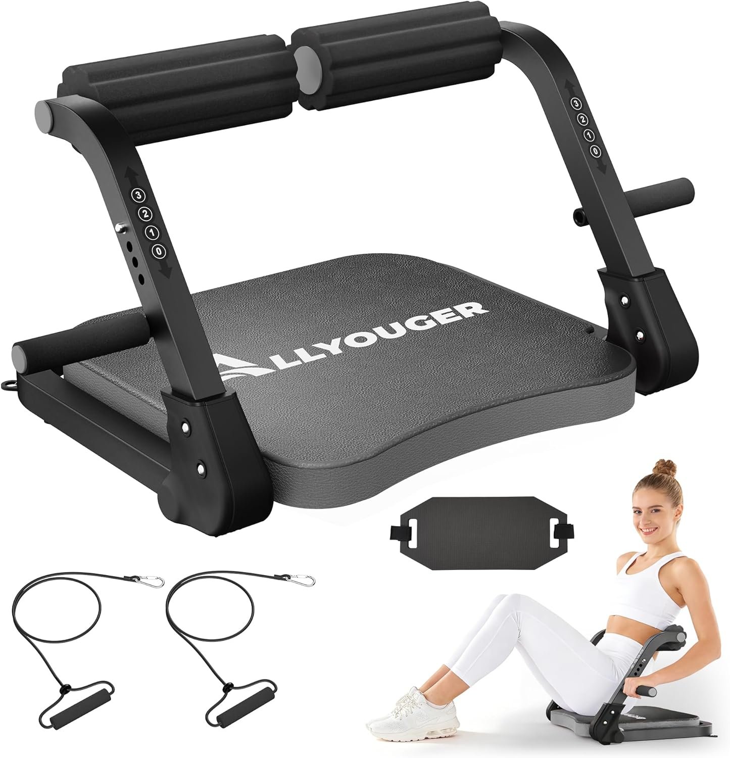 Ab Machine,Sit Up Exercise Equipment& Core Machine,Adjustable Ab Trainer with 3 Resistance Levels and Removable Auxiliary Handle,perfect for home workouts and those looking to lose weight