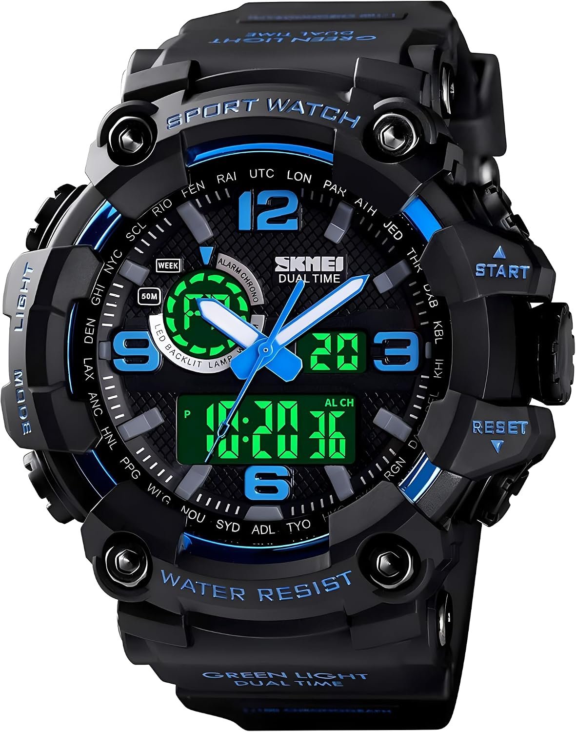 Gosasa Men’s Large Face Outdoor Sports Watches Military S-Shock Watch Waterproof, Backlight, Alarm, Stopwatch Features – Rugged Wristwatch for Training, Hiking, and Adventure